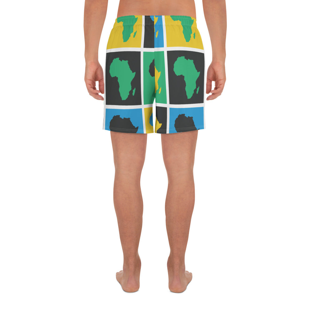 AFRICA WARHOL All-Over Print Unisex Athletic Long Shorts (Green, Yellow, Blue) - SOULSKY