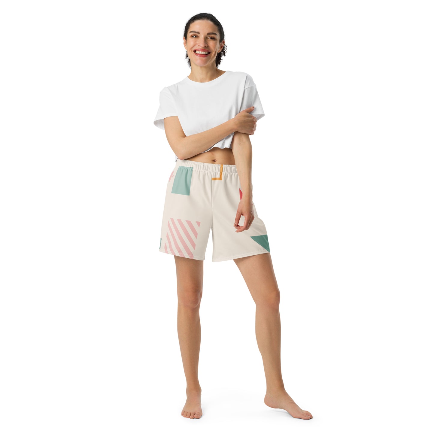 UNIQUE All-Over Print Unisex Athletic Long Shorts (Cream)