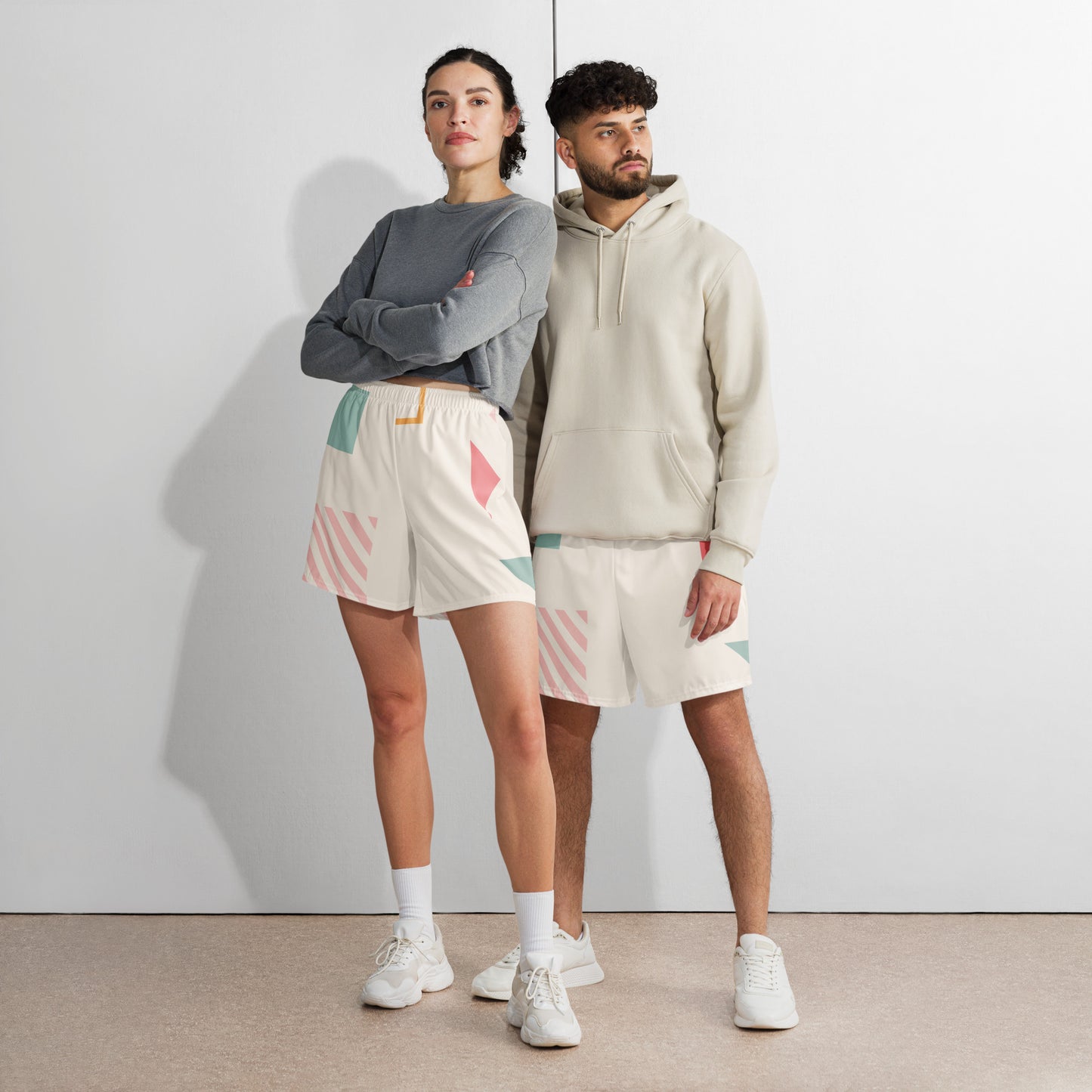 UNIQUE All-Over Print Unisex Athletic Long Shorts (Cream)