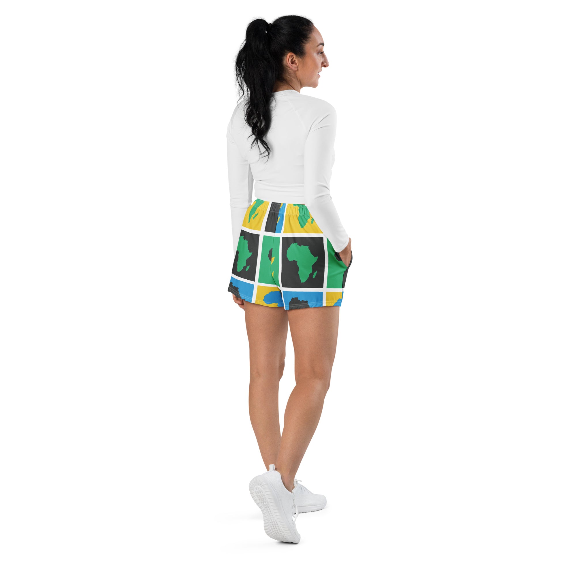 AFRICA WARHOL All-Over Print Unisex Athletic Shorts (Blue, Green, Yellow) - SOULSKY