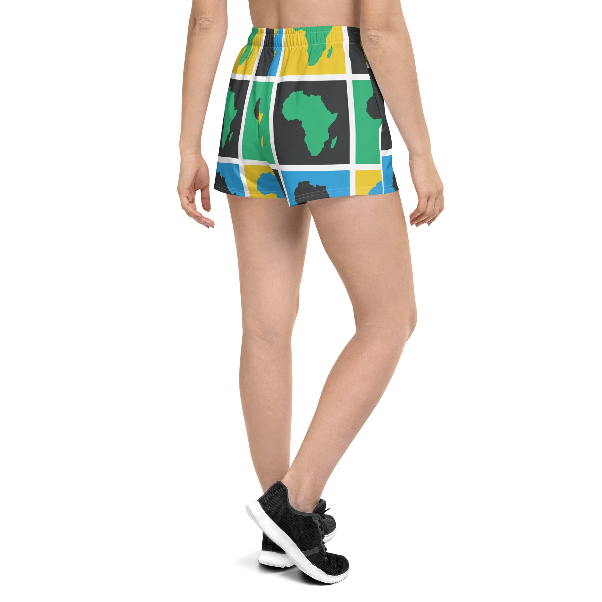 AFRICA WARHOL All-Over Print Unisex Athletic Shorts (Blue, Green, Yellow) - SOULSKY