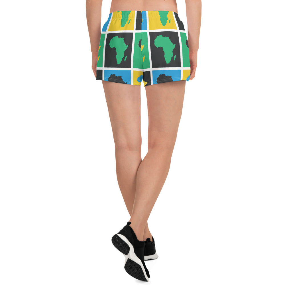 AFRICA WARHOL All-Over Print Unisex Athletic Shorts (Blue, Green, Yellow) - SOULSKY