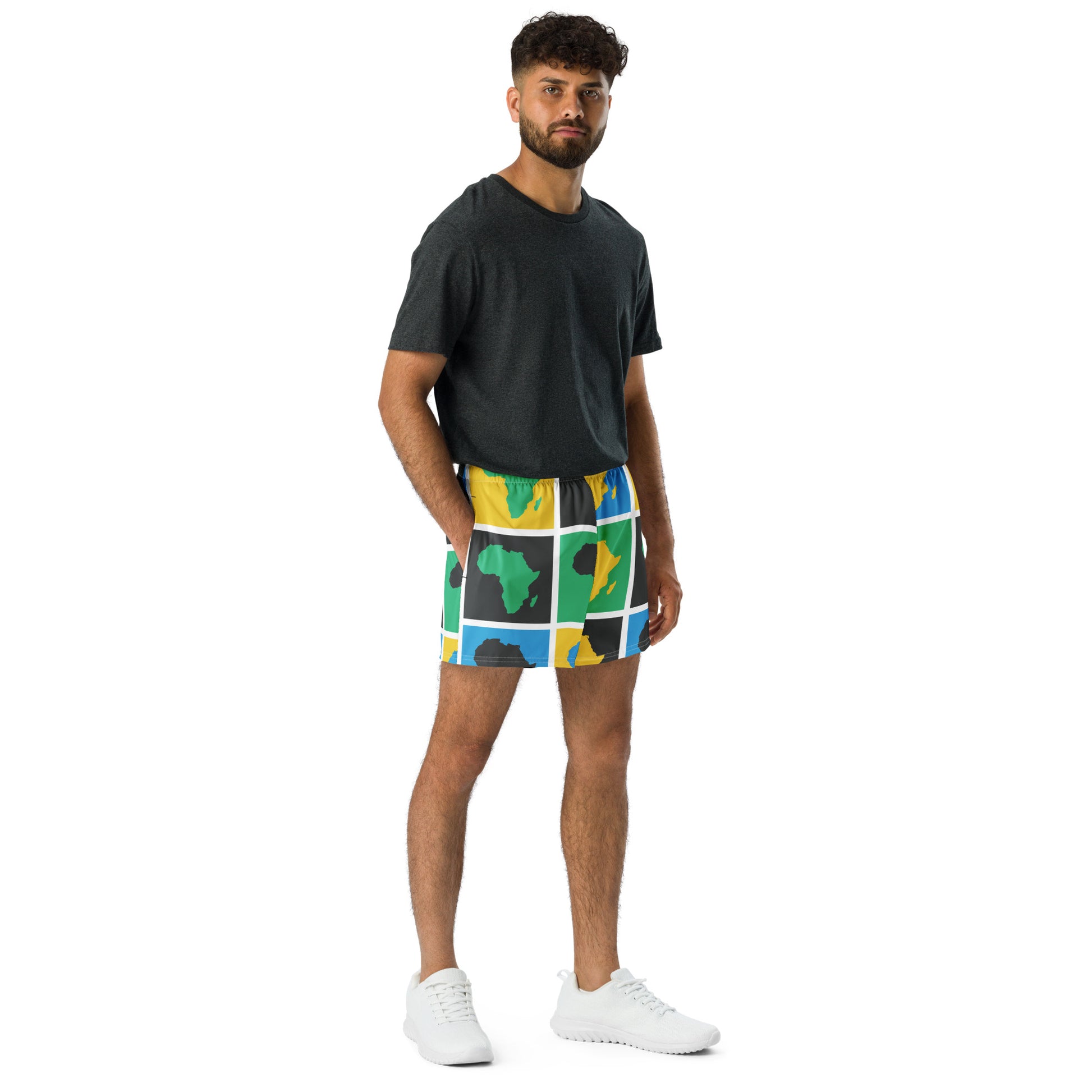 AFRICA WARHOL All-Over Print Unisex Athletic Shorts (Blue, Green, Yellow) - SOULSKY