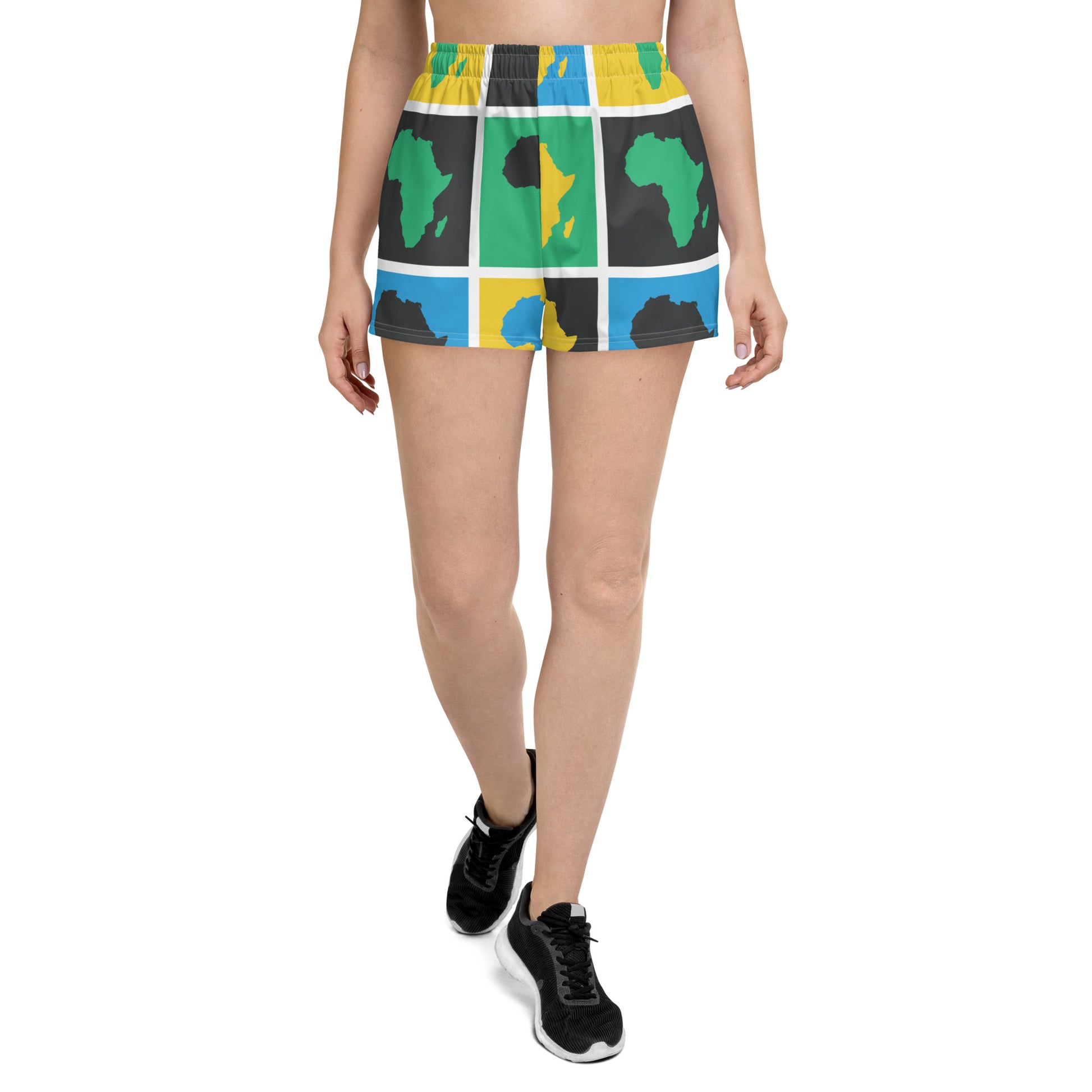 AFRICA WARHOL All-Over Print Unisex Athletic Shorts (Blue, Green, Yellow) - SOULSKY