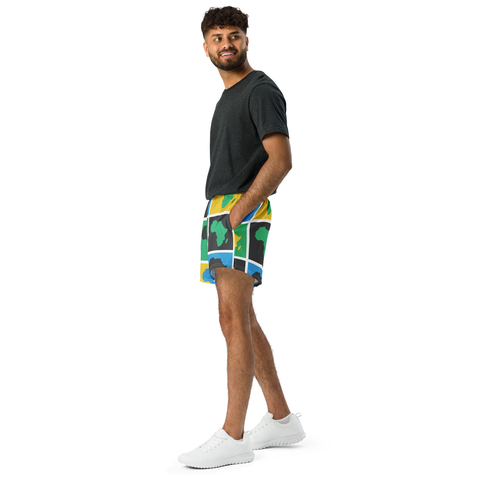 AFRICA WARHOL All-Over Print Unisex Athletic Shorts (Blue, Green, Yellow) - SOULSKY