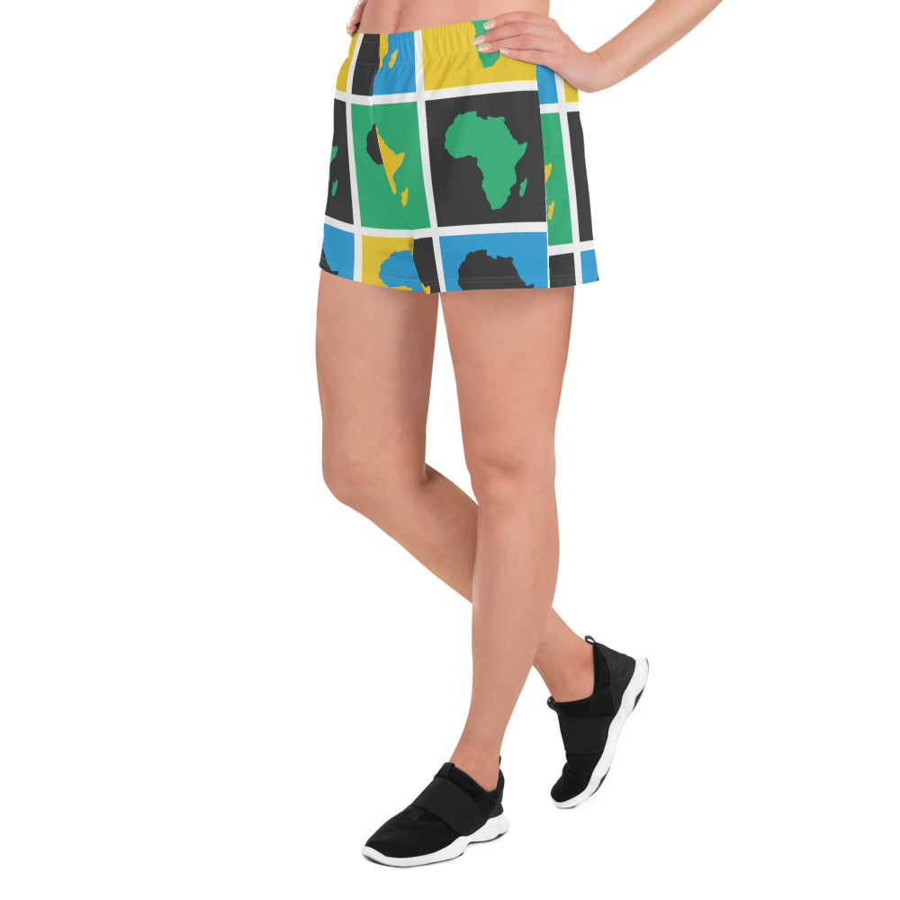 AFRICA WARHOL All-Over Print Unisex Athletic Shorts (Blue, Green, Yellow) - SOULSKY