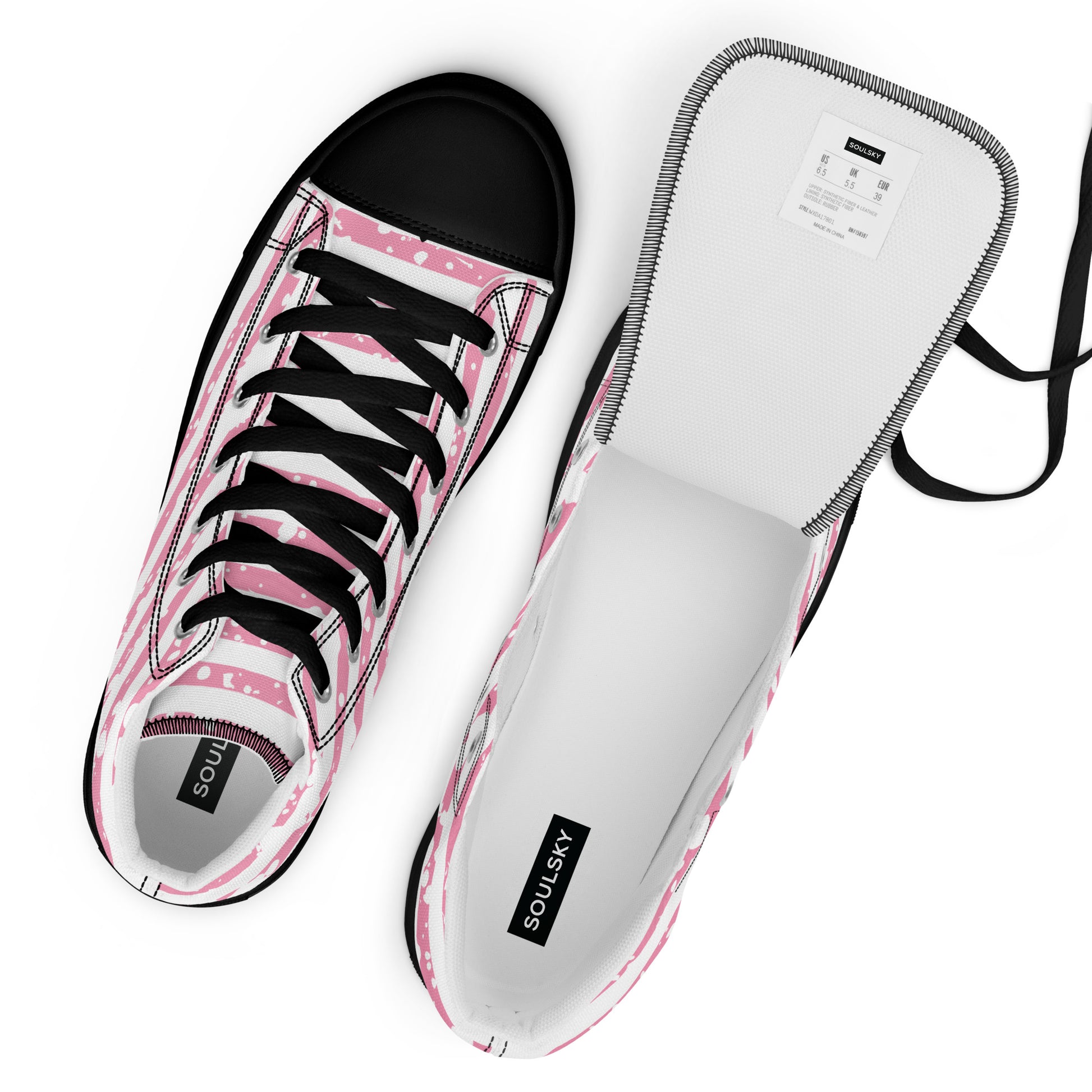 SHINE BRIGHT Men’s High Top Canvas Shoes (Pink) - SOULSKY