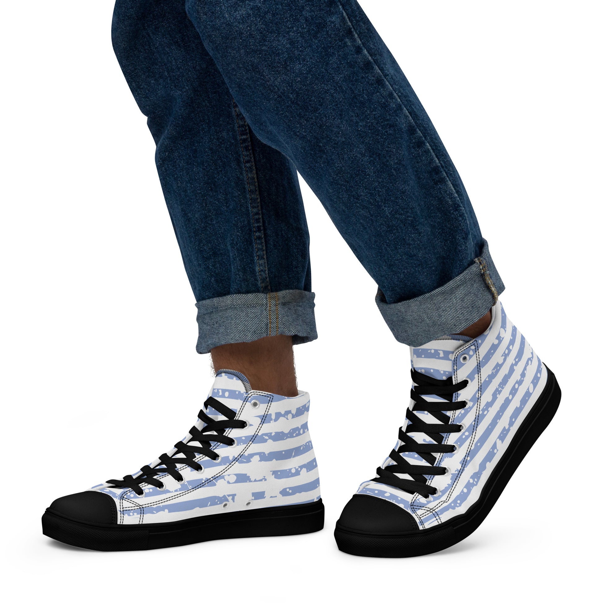 SHINE BRIGHT Men’s High Top Canvas Shoes (Light Blue) - SOULSKY