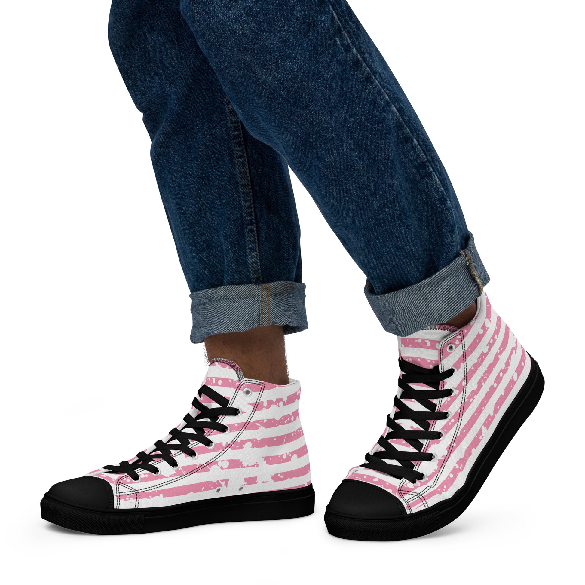 SHINE BRIGHT Men’s High Top Canvas Shoes (Pink) - SOULSKY