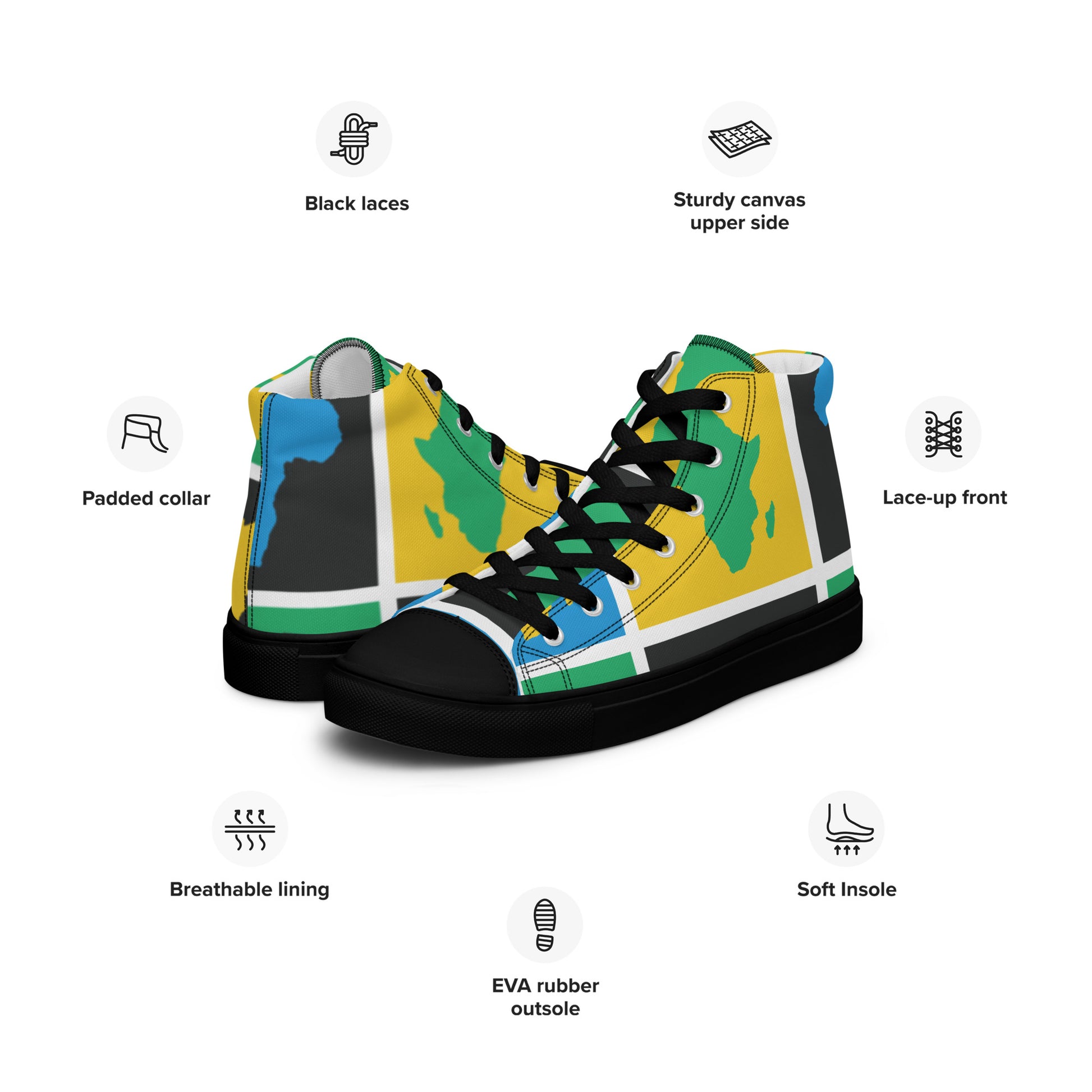 AFRICA WARHOL Men’s High Top Canvas Shoes (Yellow, Green, Turquoise) - SOULSKY