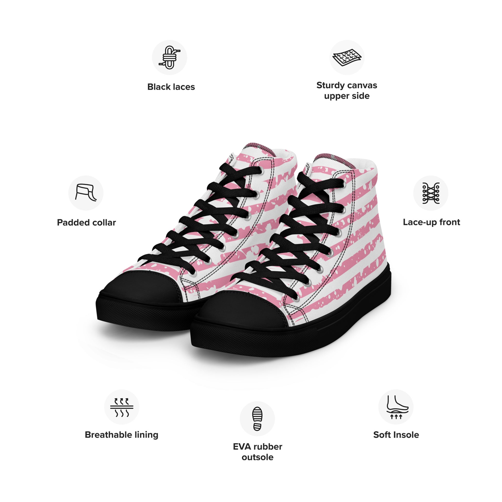 SHINE BRIGHT Men’s High Top Canvas Shoes (Pink) - SOULSKY