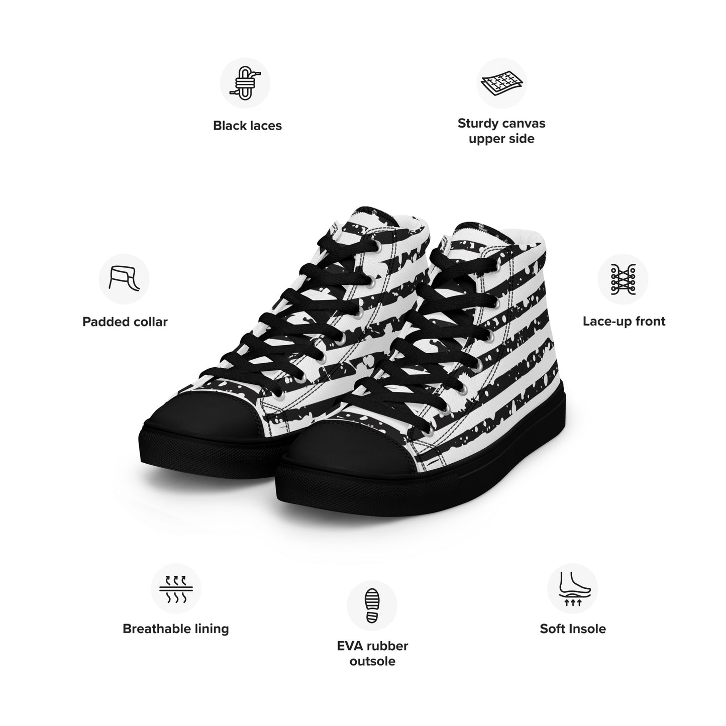 SHINE BRIGHT Men’s High Top Canvas Shoes (Black)