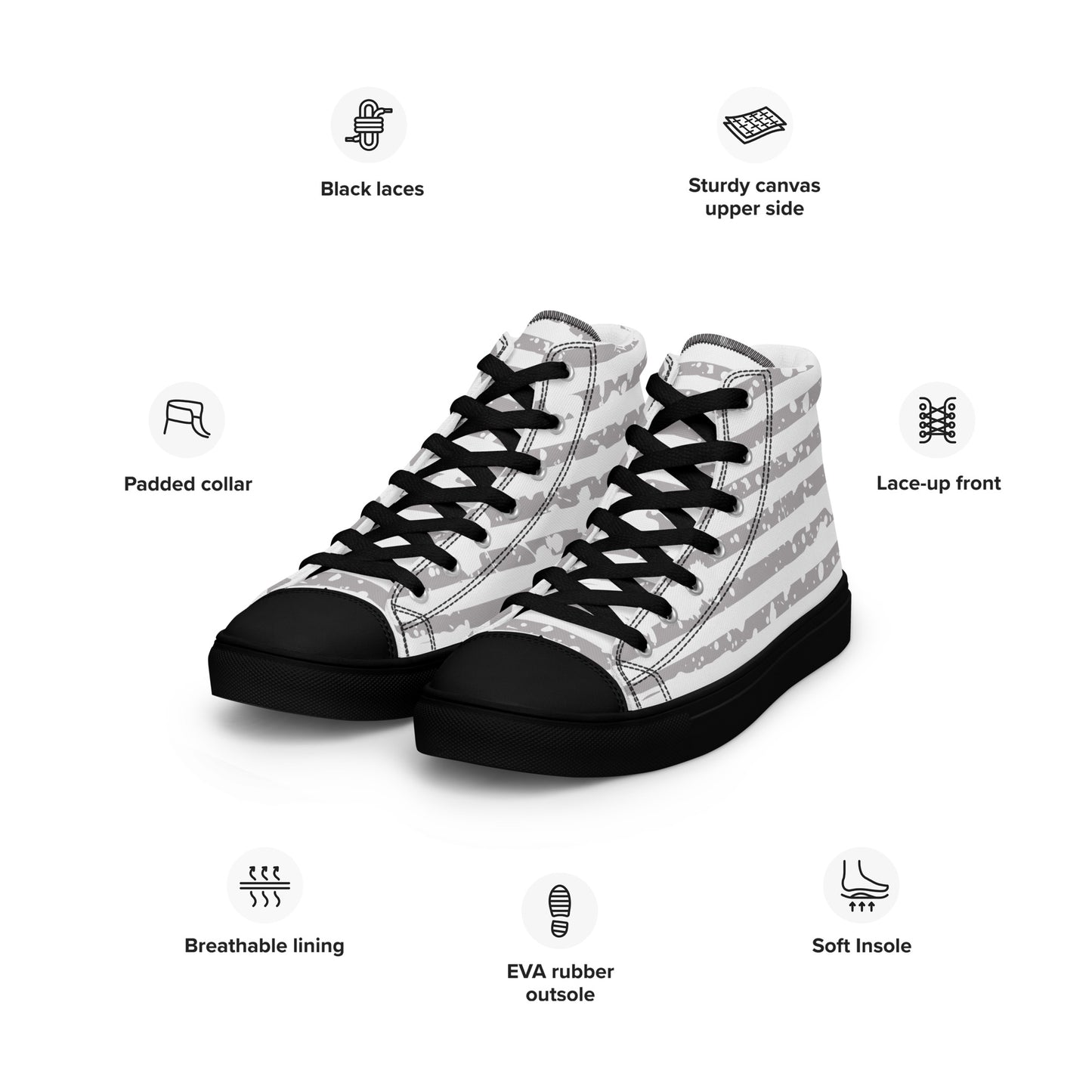 SHINE BRIGHT Men’s High Top Canvas Shoes (Gray)