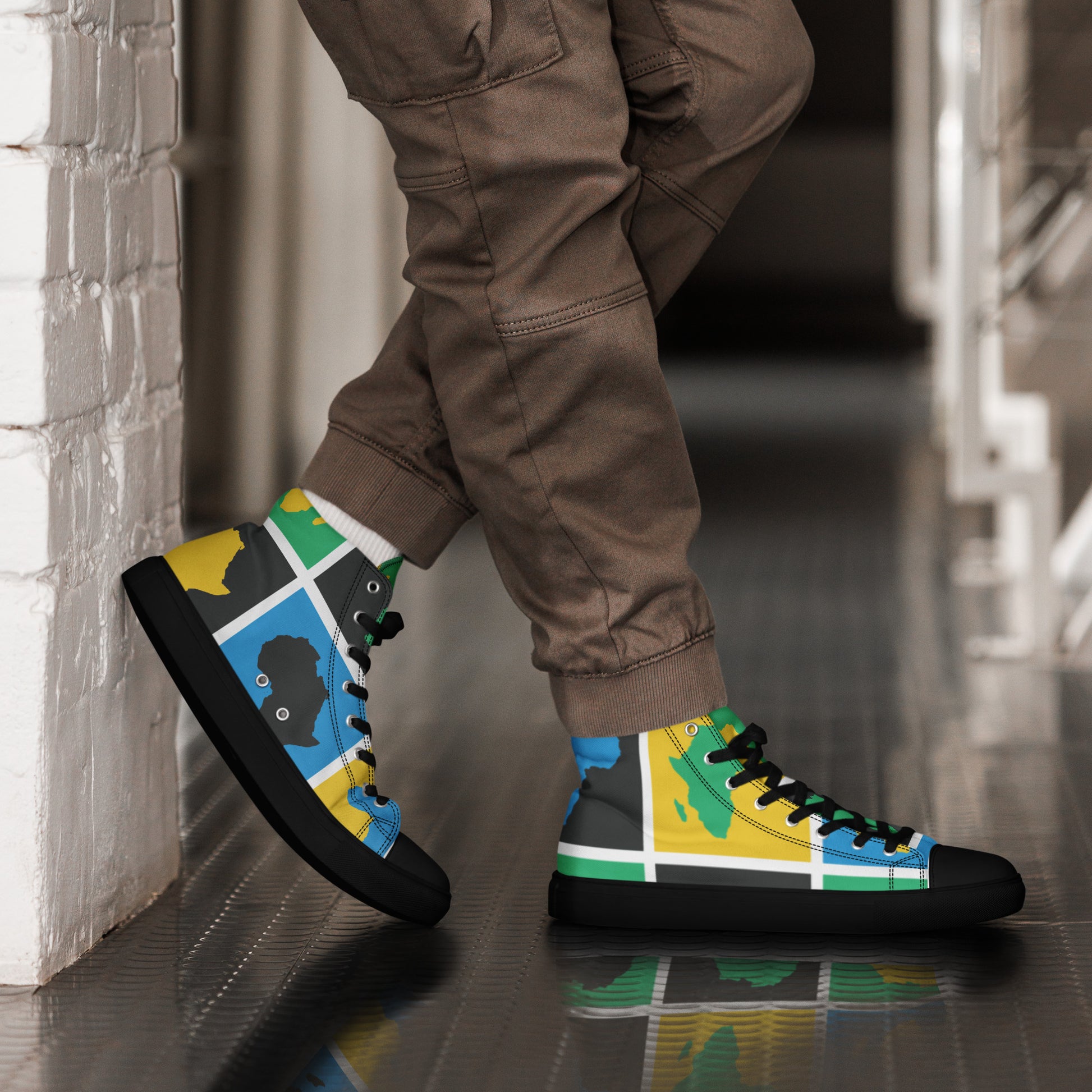 AFRICA WARHOL Men’s High Top Canvas Shoes (Yellow, Green, Turquoise) - SOULSKY