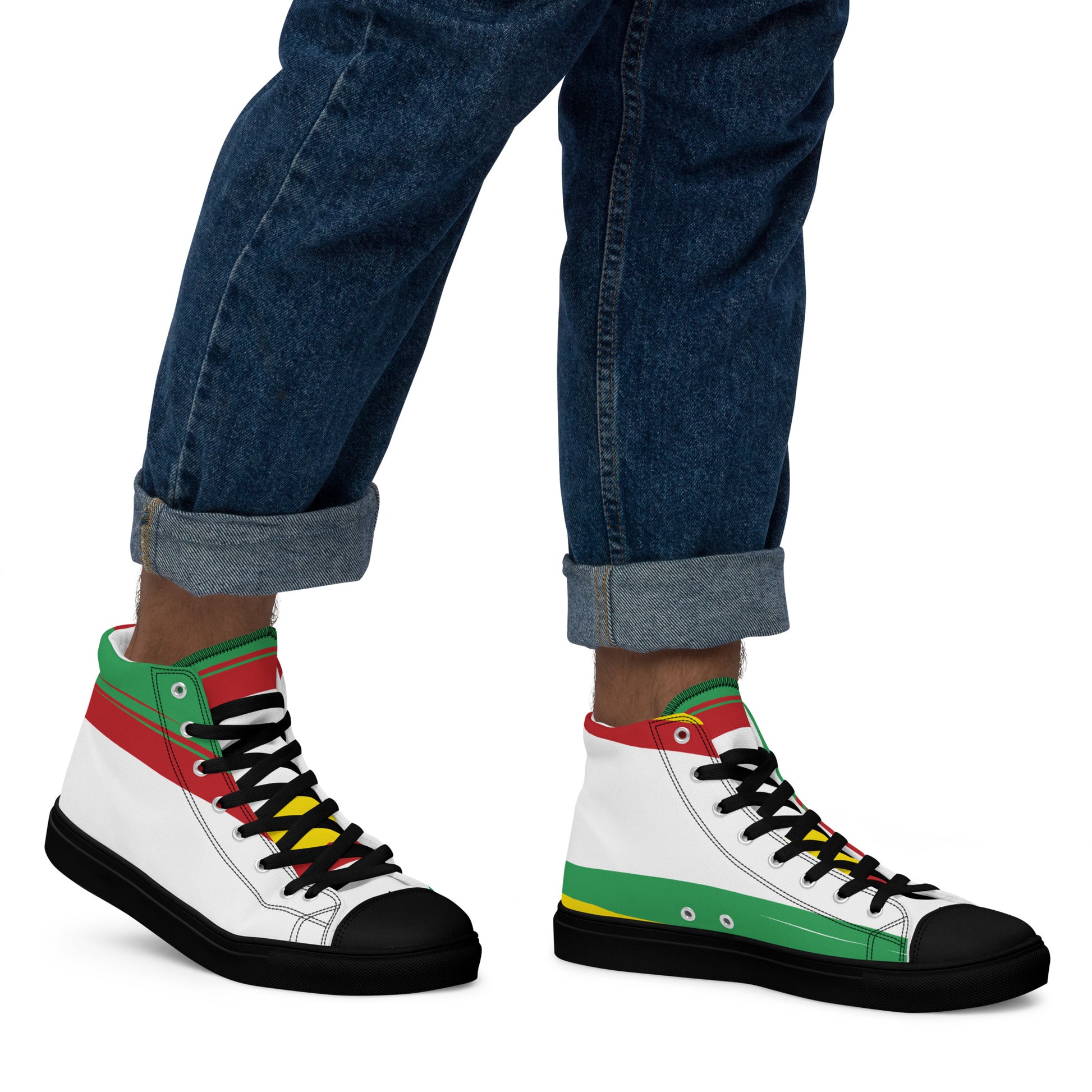 AFRICA STRIPES Men’s High Top Canvas Shoes (White) - SOULSKY