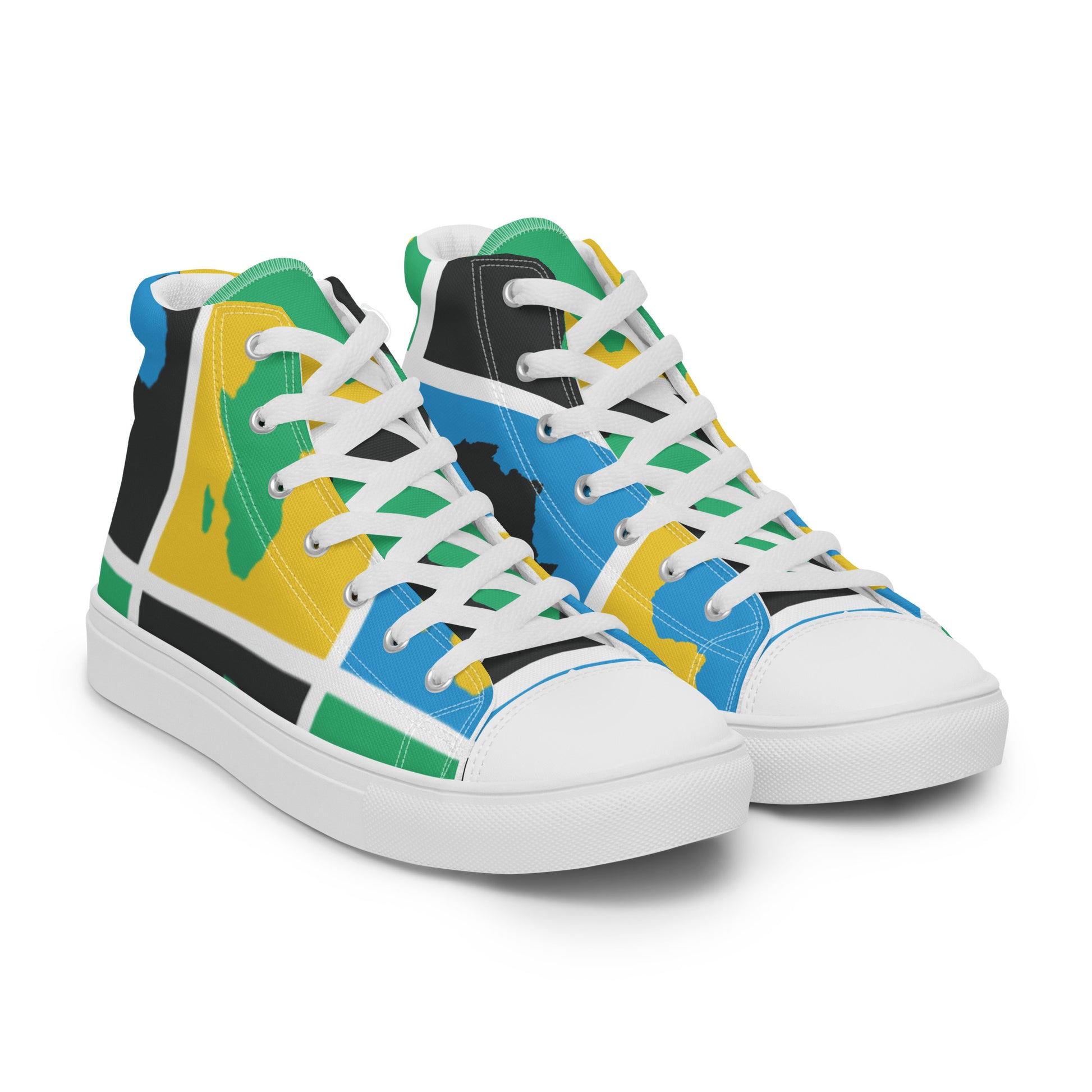 AFRICA WARHOL Men’s High Top Canvas Shoes (Yellow, Green, Turquoise) - SOULSKY