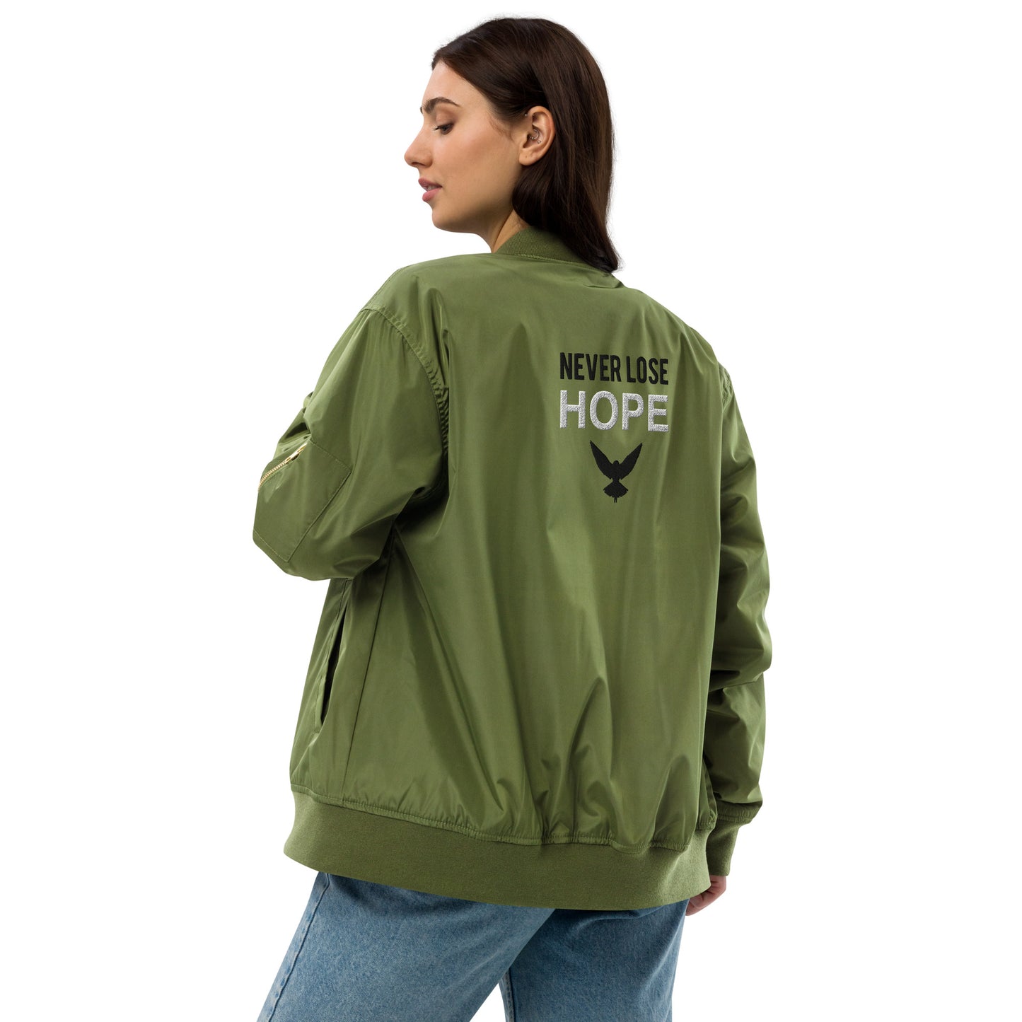 NEVER LOSE HOPE Premium Bomber Jacket - Army Green