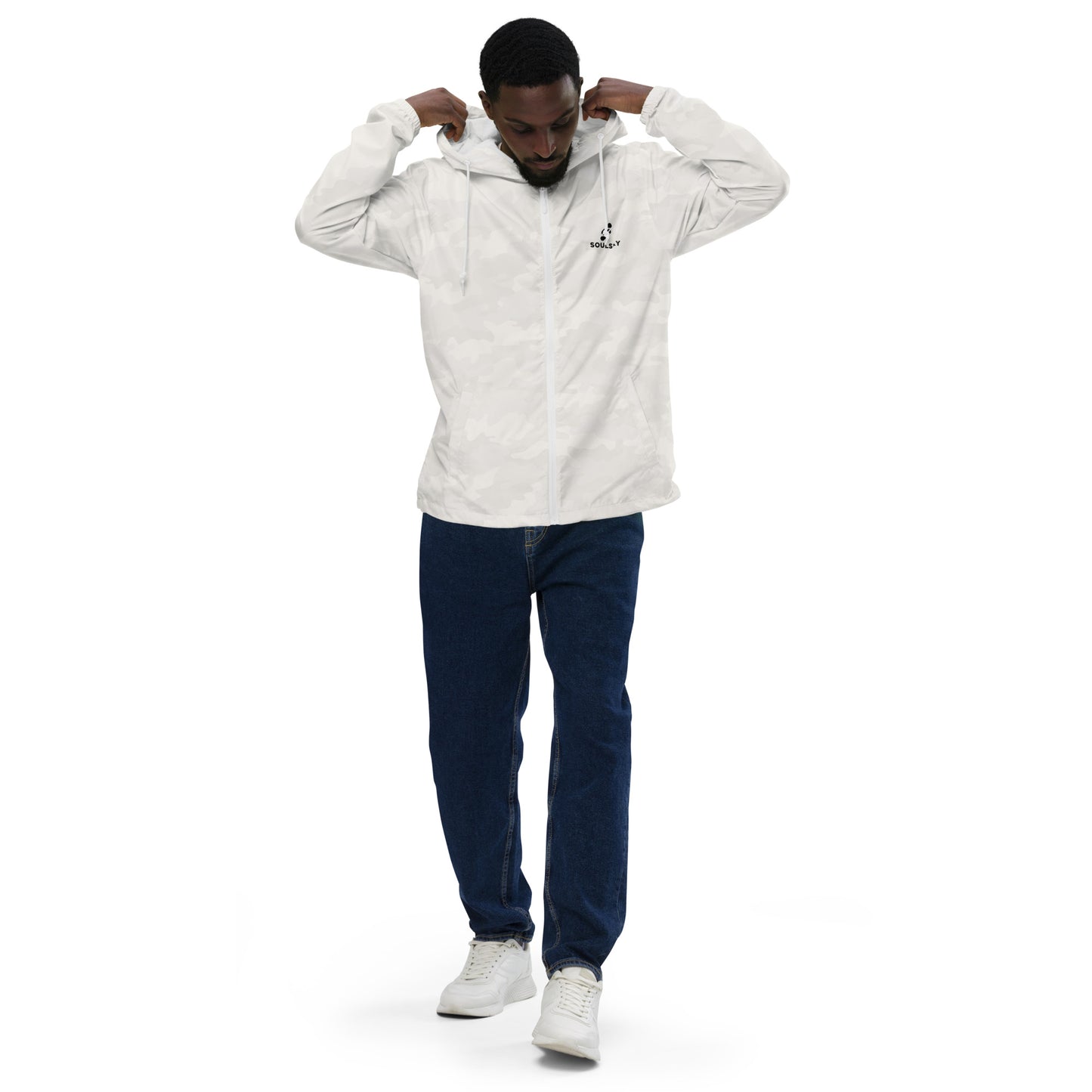 WHITE CAMO Unisex Zip Up Windbreaker