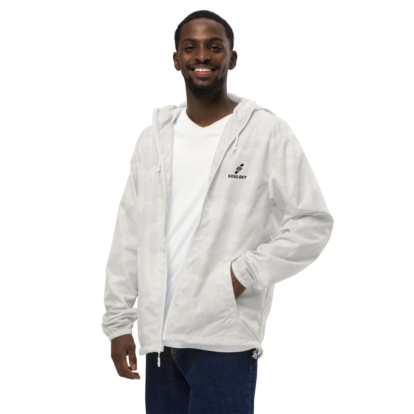 WHITE CAMO Unisex Zip Up Windbreaker