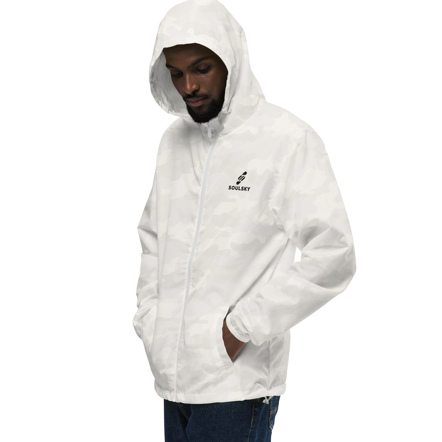 WHITE CAMO Unisex Zip Up Windbreaker