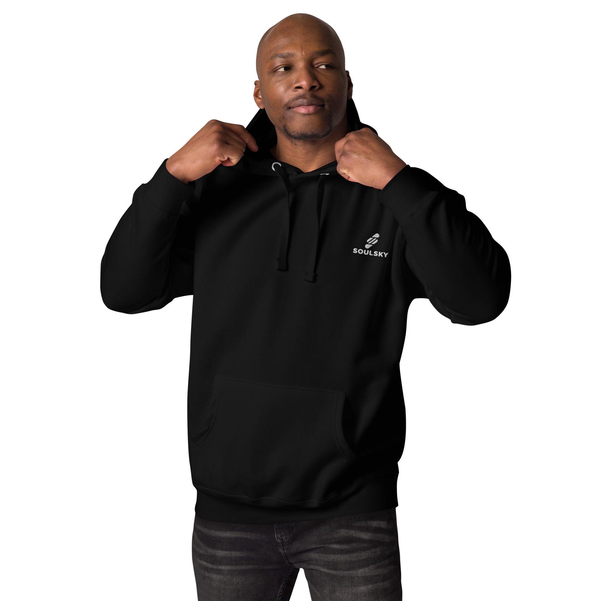 Embroidered Logo Popover Hoodie - Black - SOULSKY