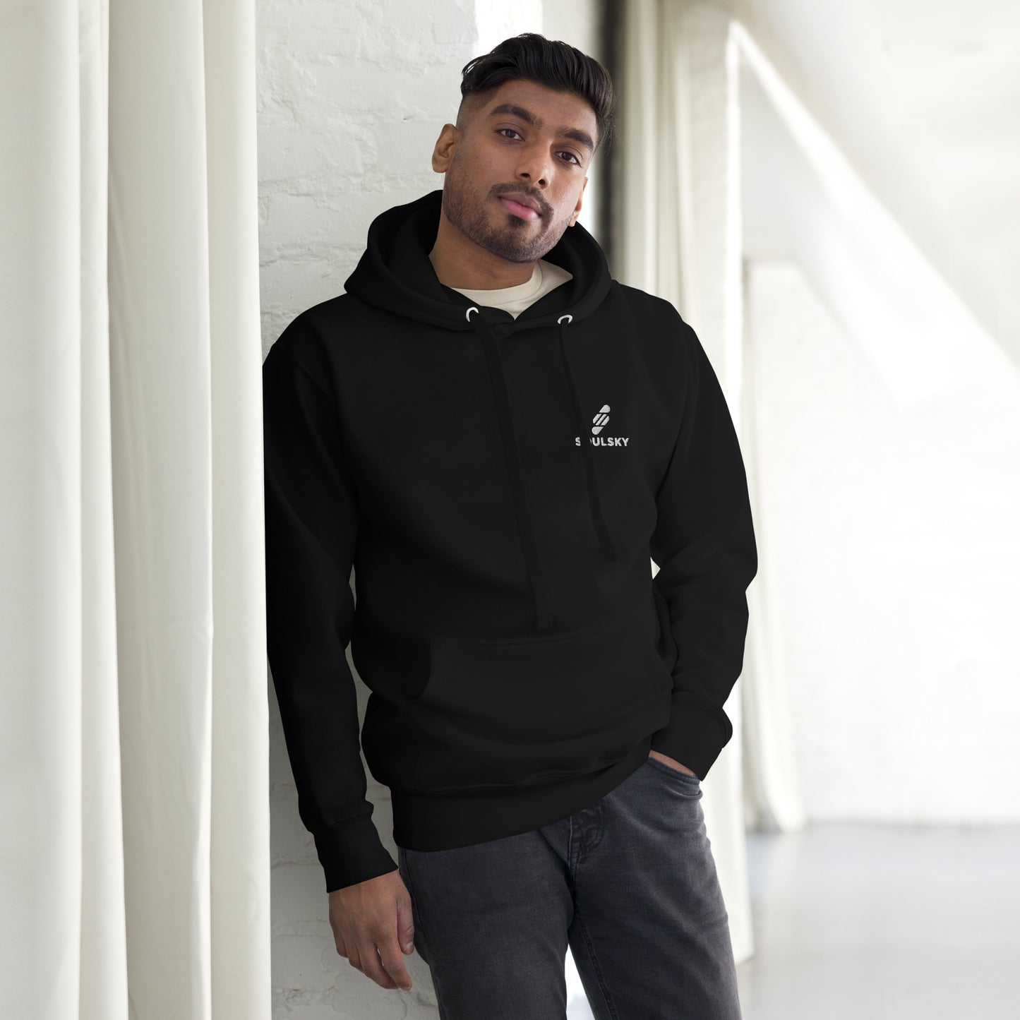 Embroidered Logo Popover Hoodie - Black