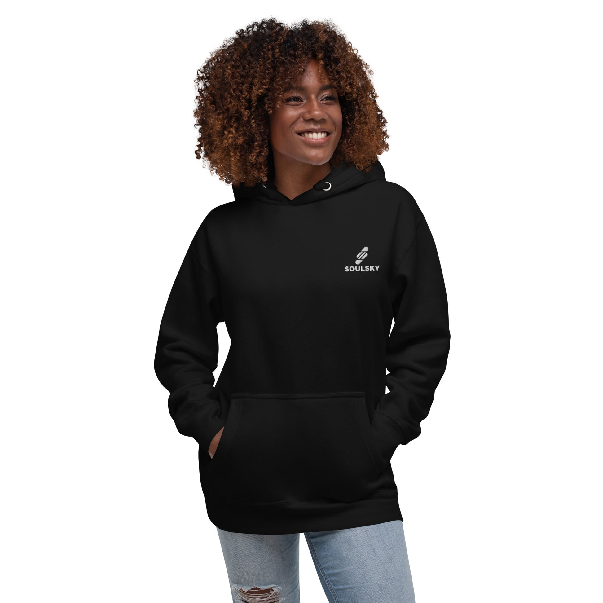 Embroidered Logo Popover Hoodie - Black - SOULSKY