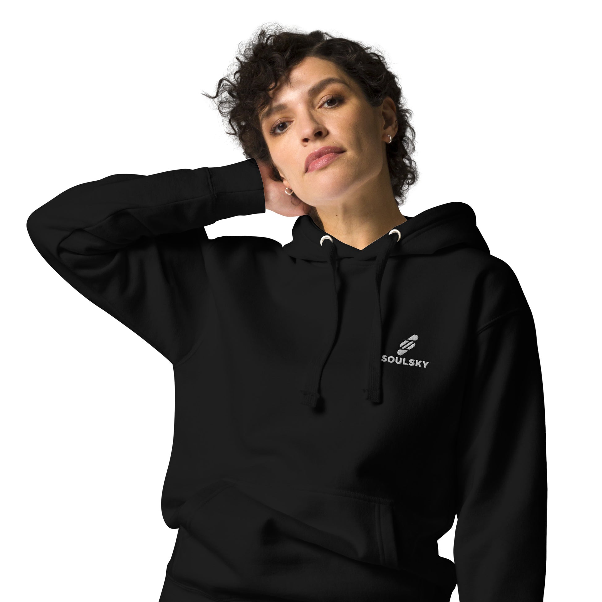 Embroidered Logo Popover Hoodie - Black - SOULSKY