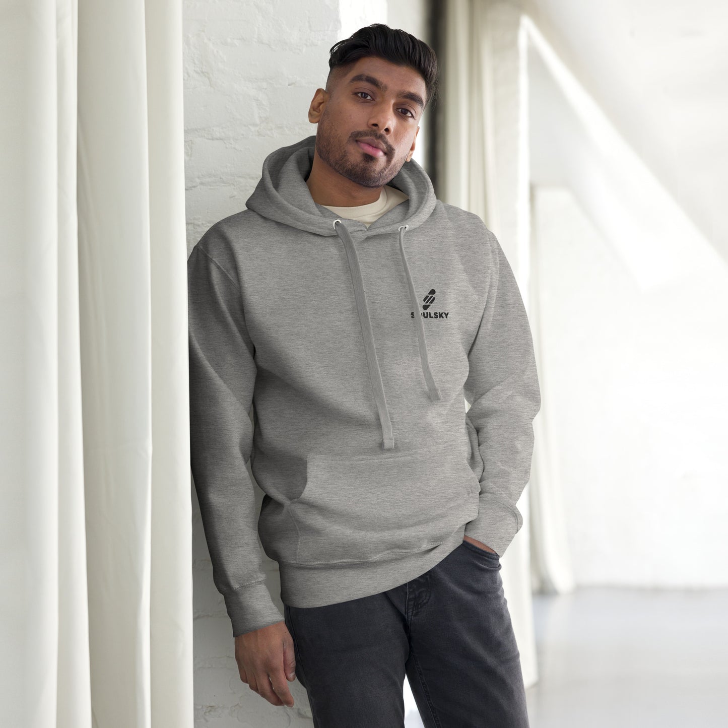 Embroidered Logo Popover Hoodie - Light Gray