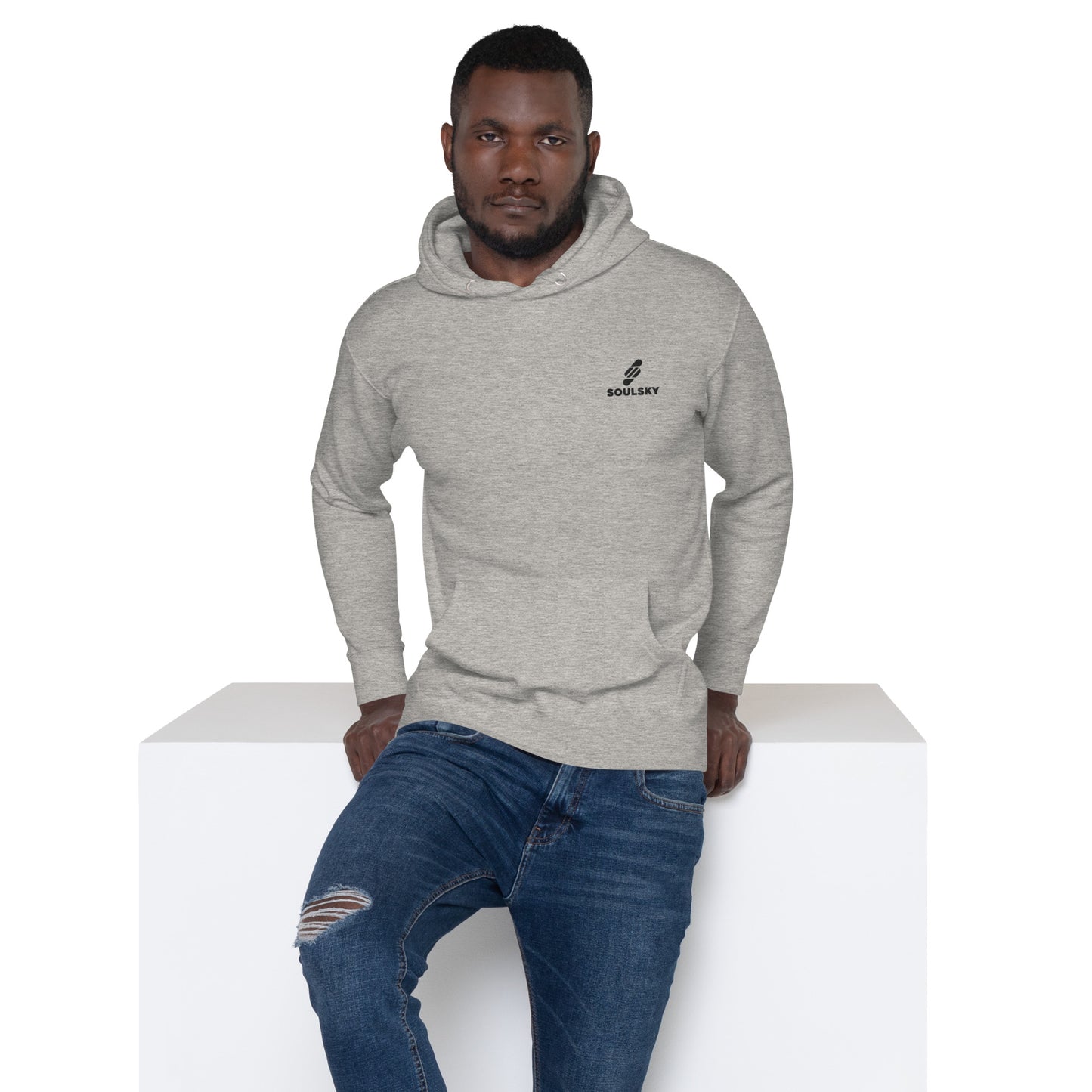 Embroidered Logo Popover Hoodie - Light Gray