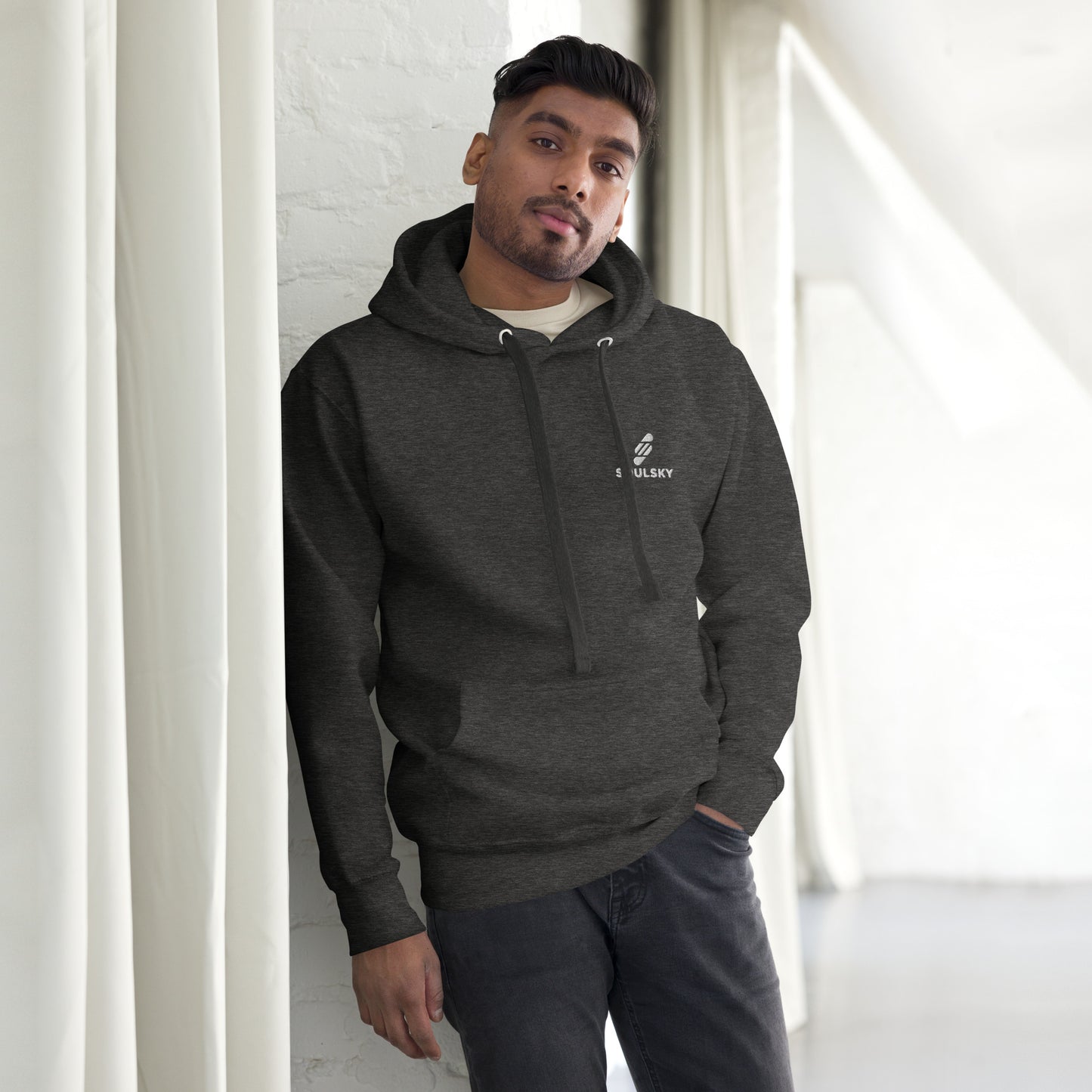 Embroidered Logo Popover Hoodie - Charcoal Heather