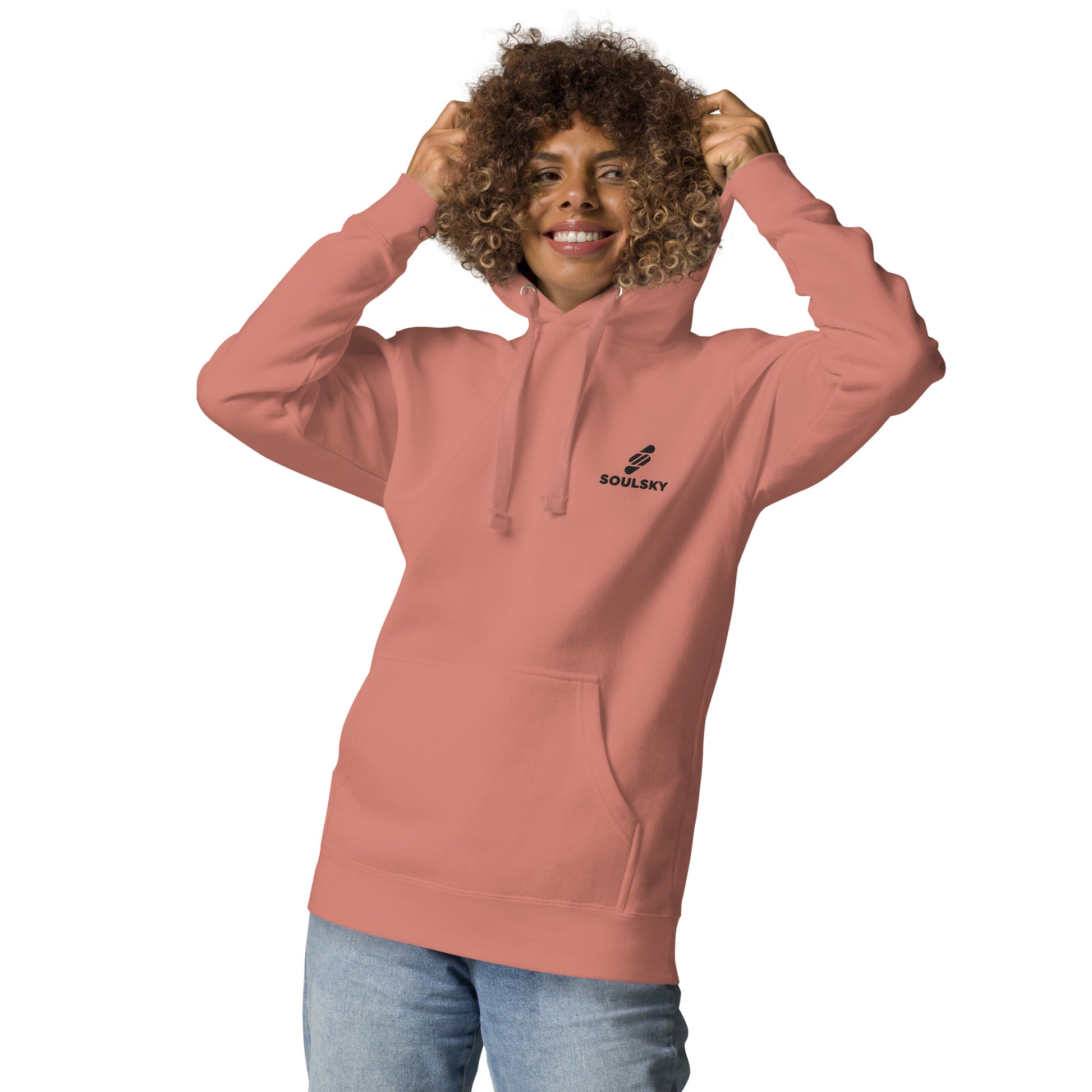 Embroidered Logo Popover Hoodie - Pink - SOULSKY