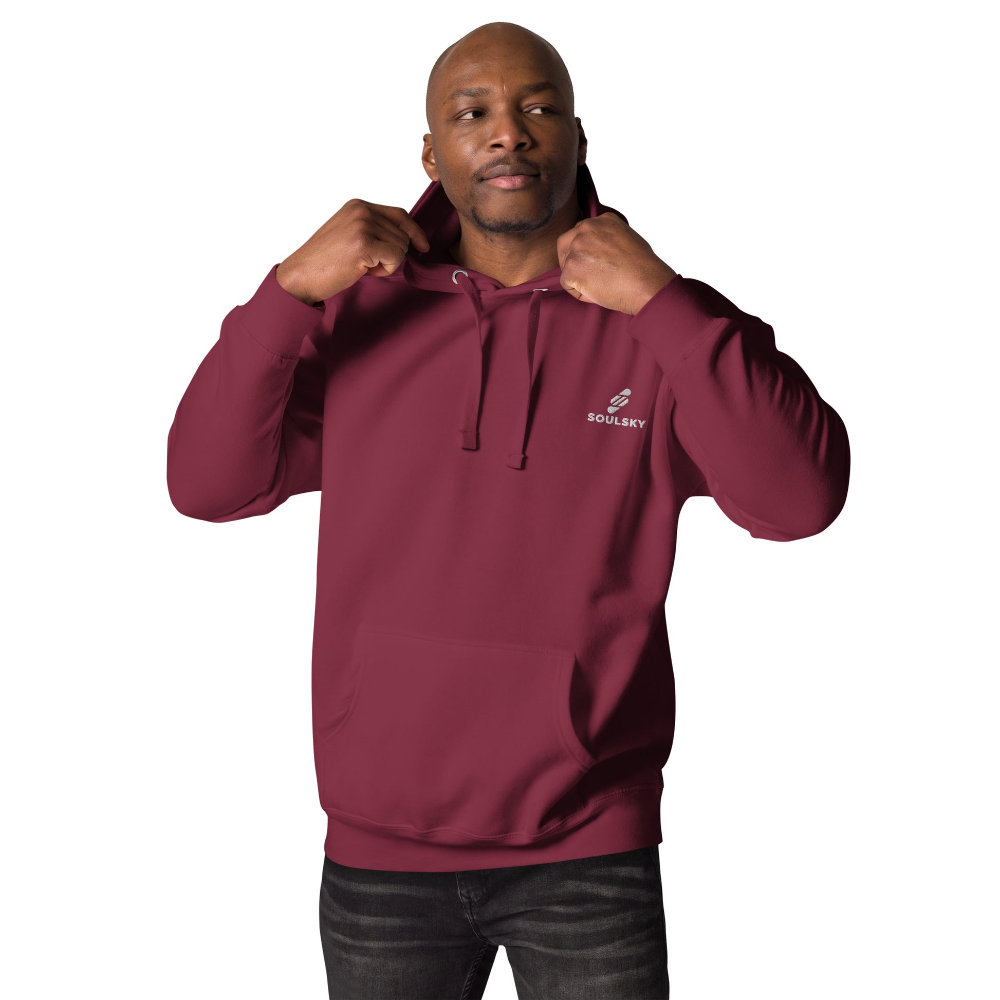 Embroidered Logo Popover Hoodie - Maroon - SOULSKY