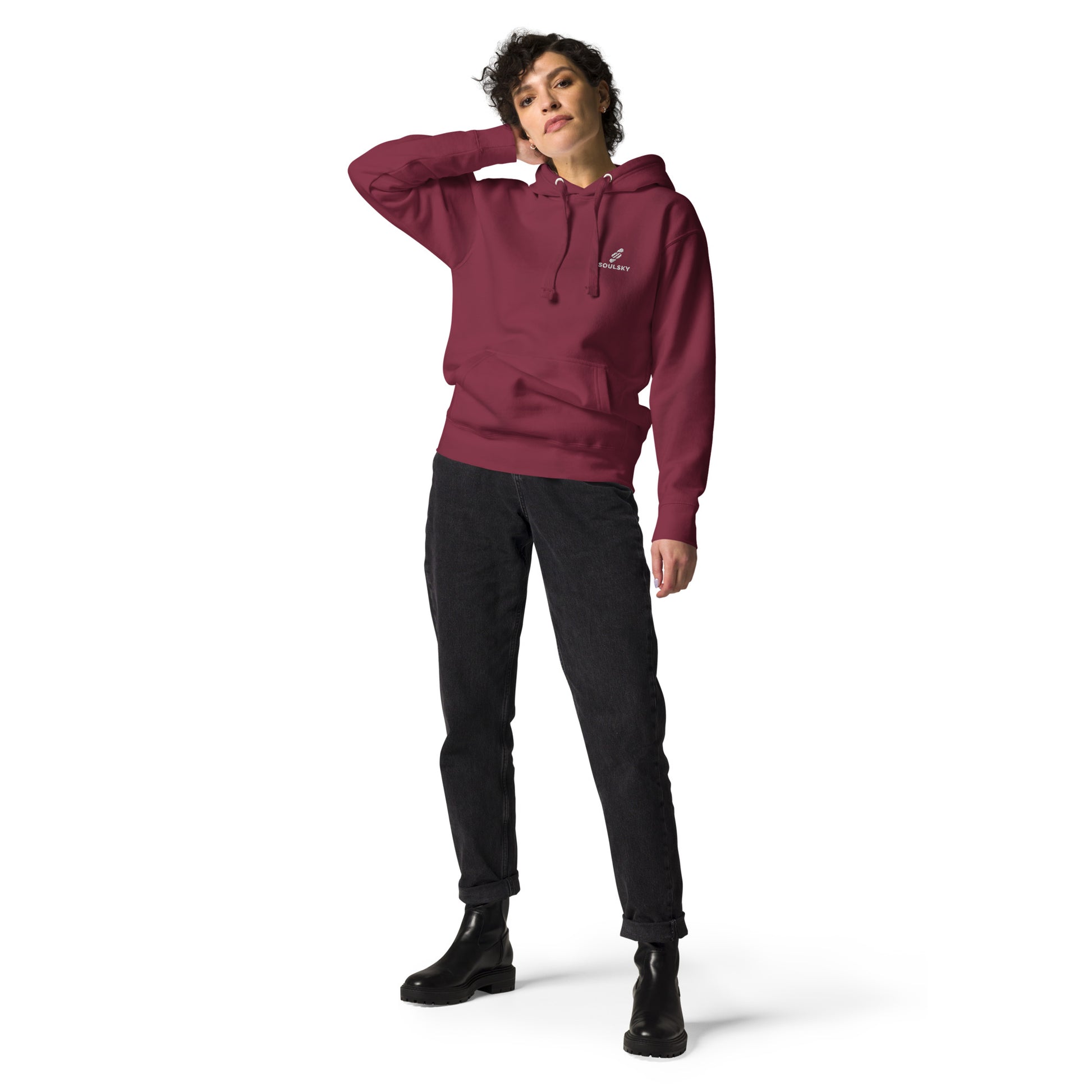 Embroidered Logo Popover Hoodie - Maroon - SOULSKY