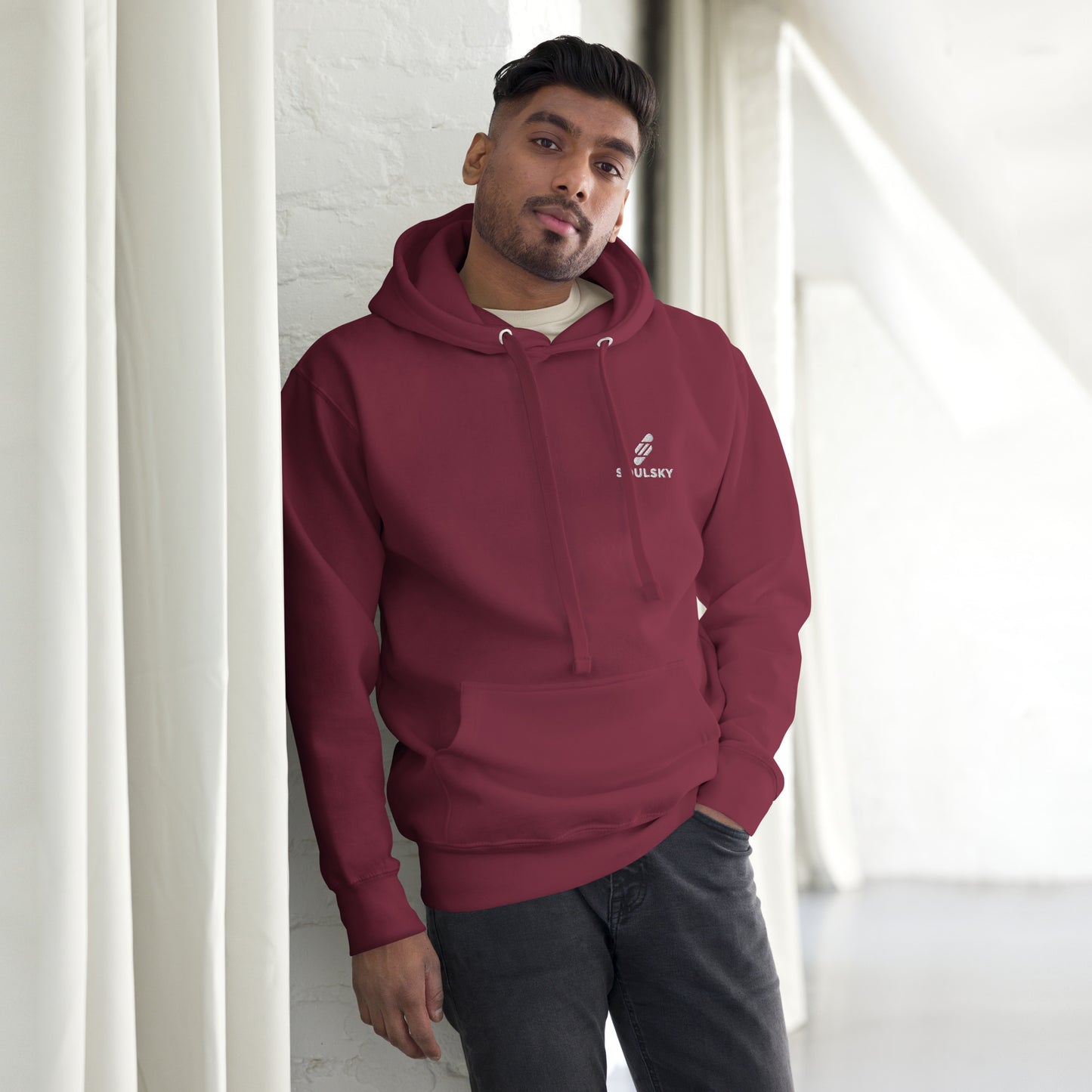 Embroidered Logo Popover Hoodie - Maroon