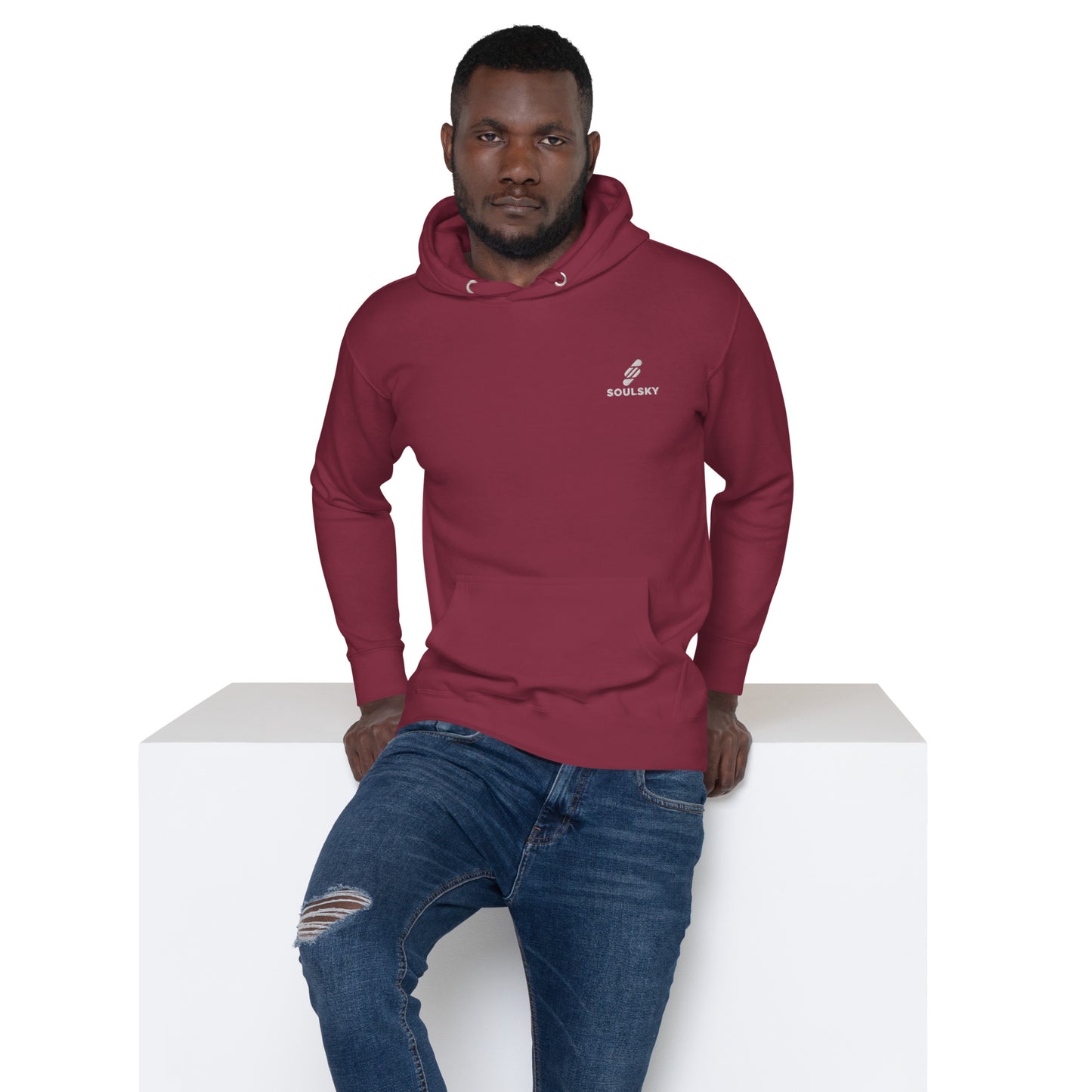 Embroidered Logo Popover Hoodie - Maroon