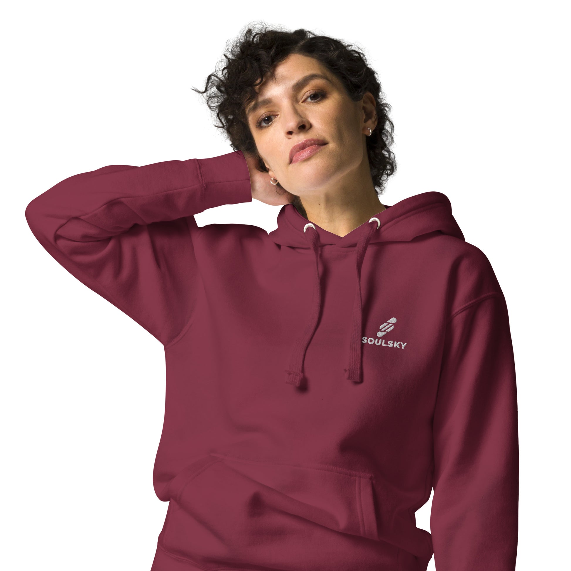 Embroidered Logo Popover Hoodie - Maroon - SOULSKY