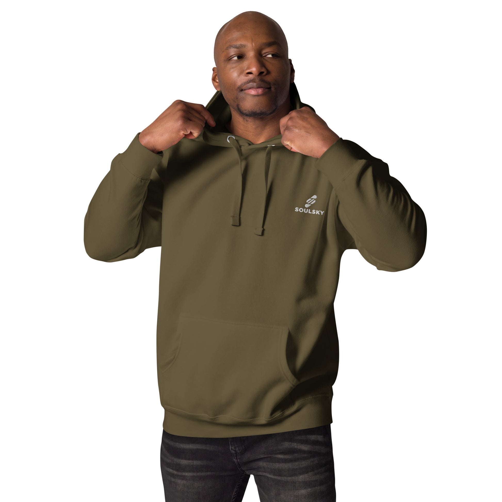 Embroidered Logo Popover Hoodie - Military Green - SOULSKY
