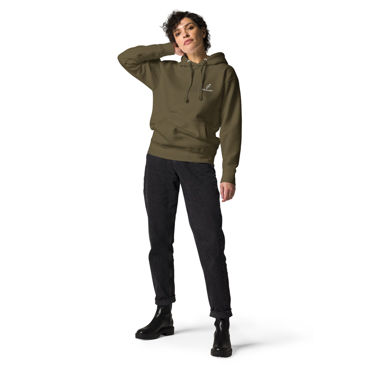 Embroidered Logo Popover Hoodie - Military Green