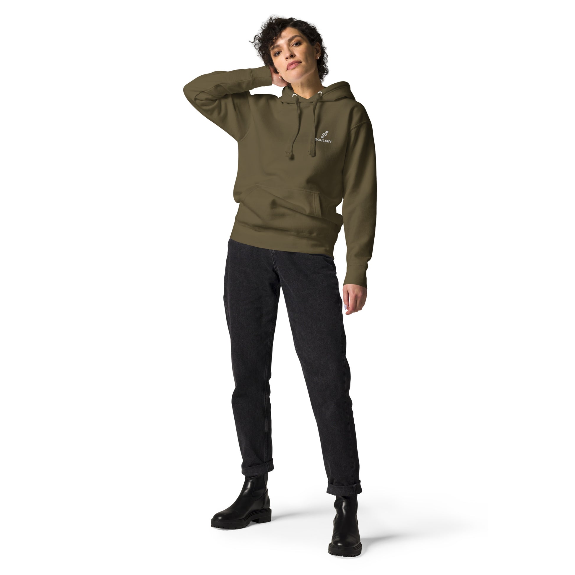 Embroidered Logo Popover Hoodie - Military Green - SOULSKY