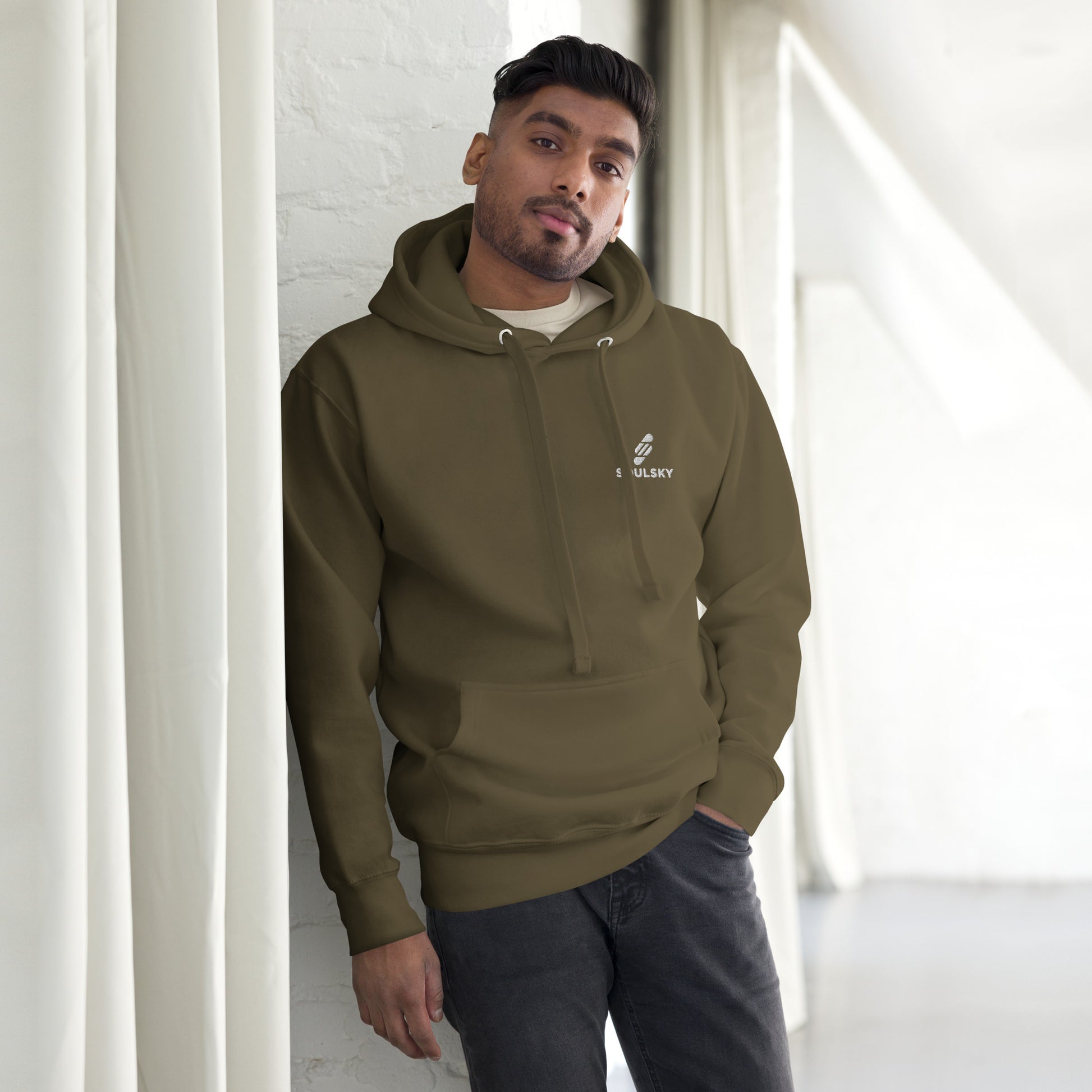 Embroidered Logo Popover Hoodie - Military Green - SOULSKY