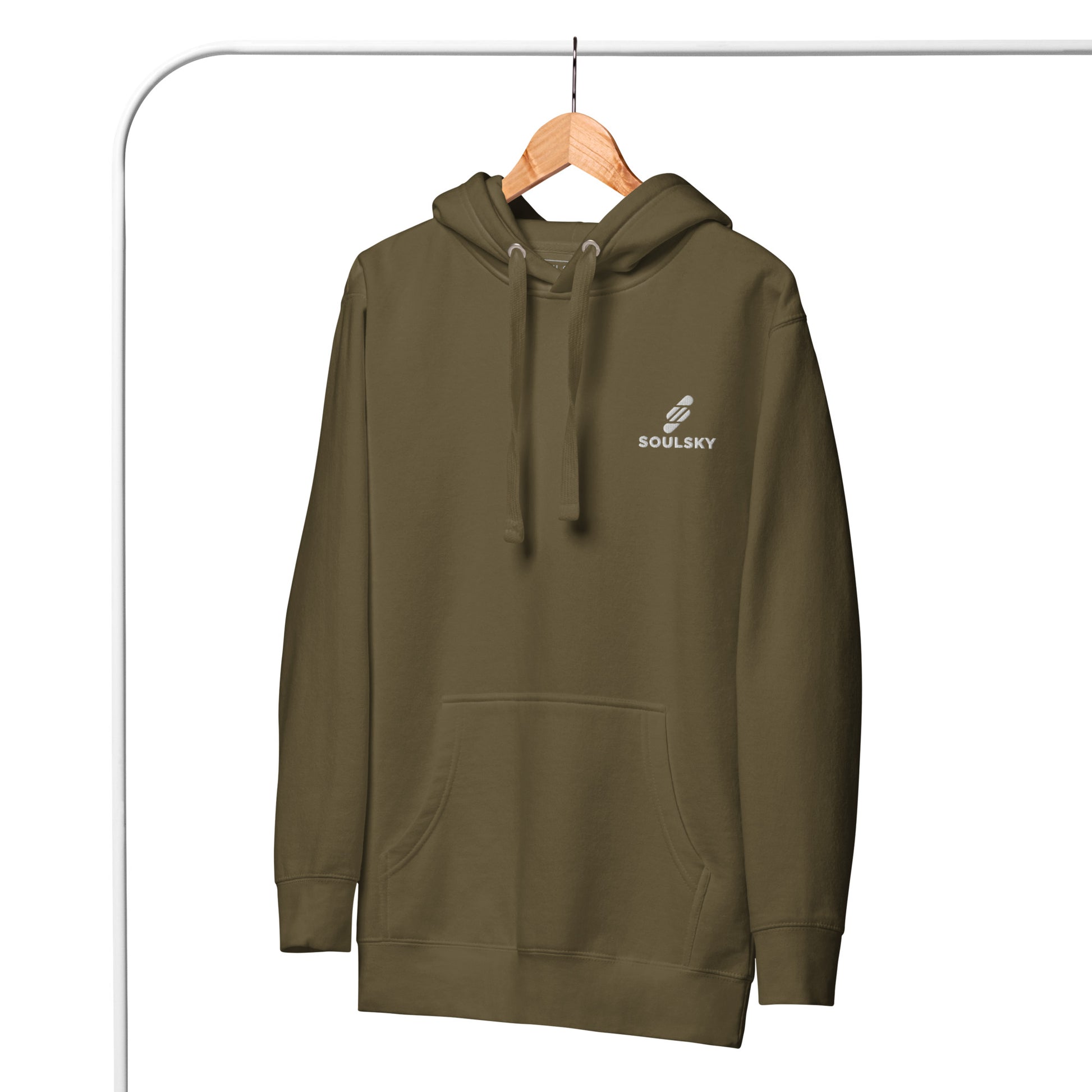 Embroidered Logo Popover Hoodie - Military Green - SOULSKY
