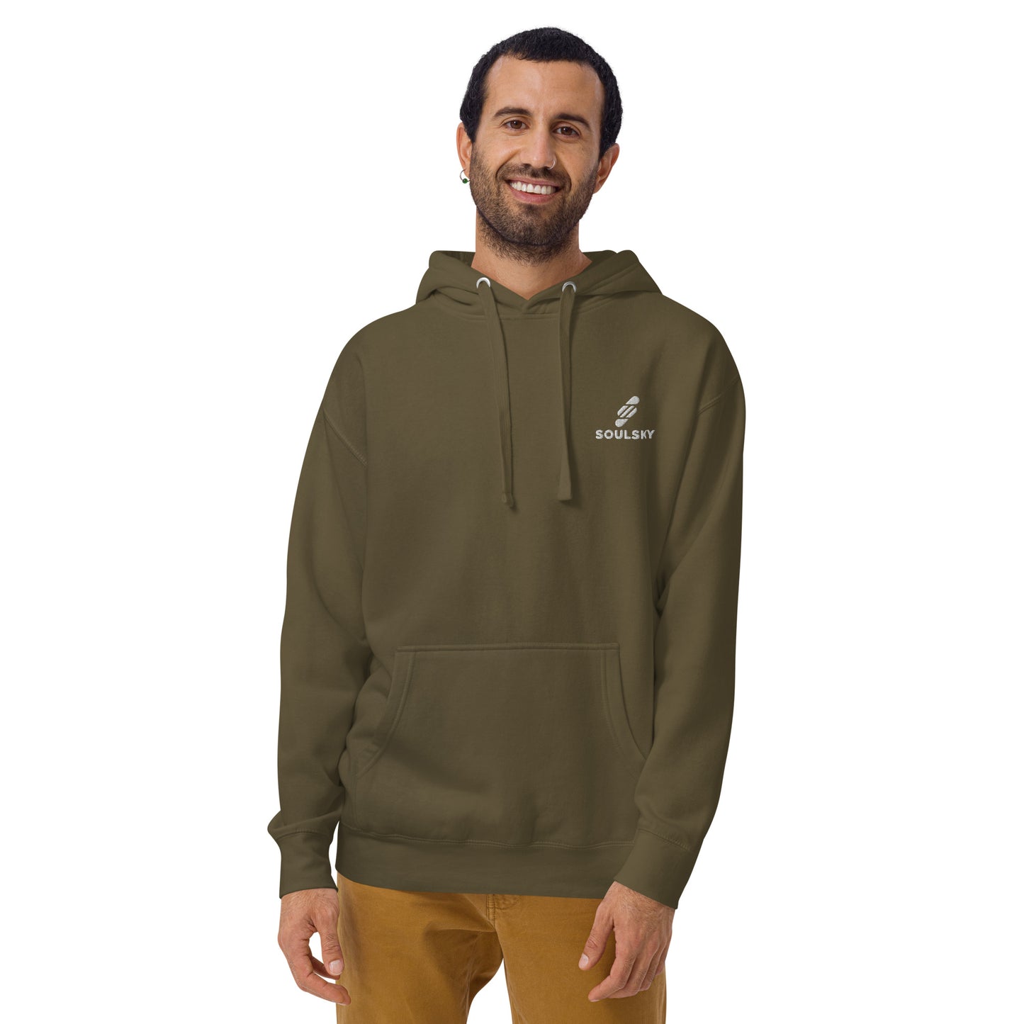 Embroidered Logo Popover Hoodie - Military Green