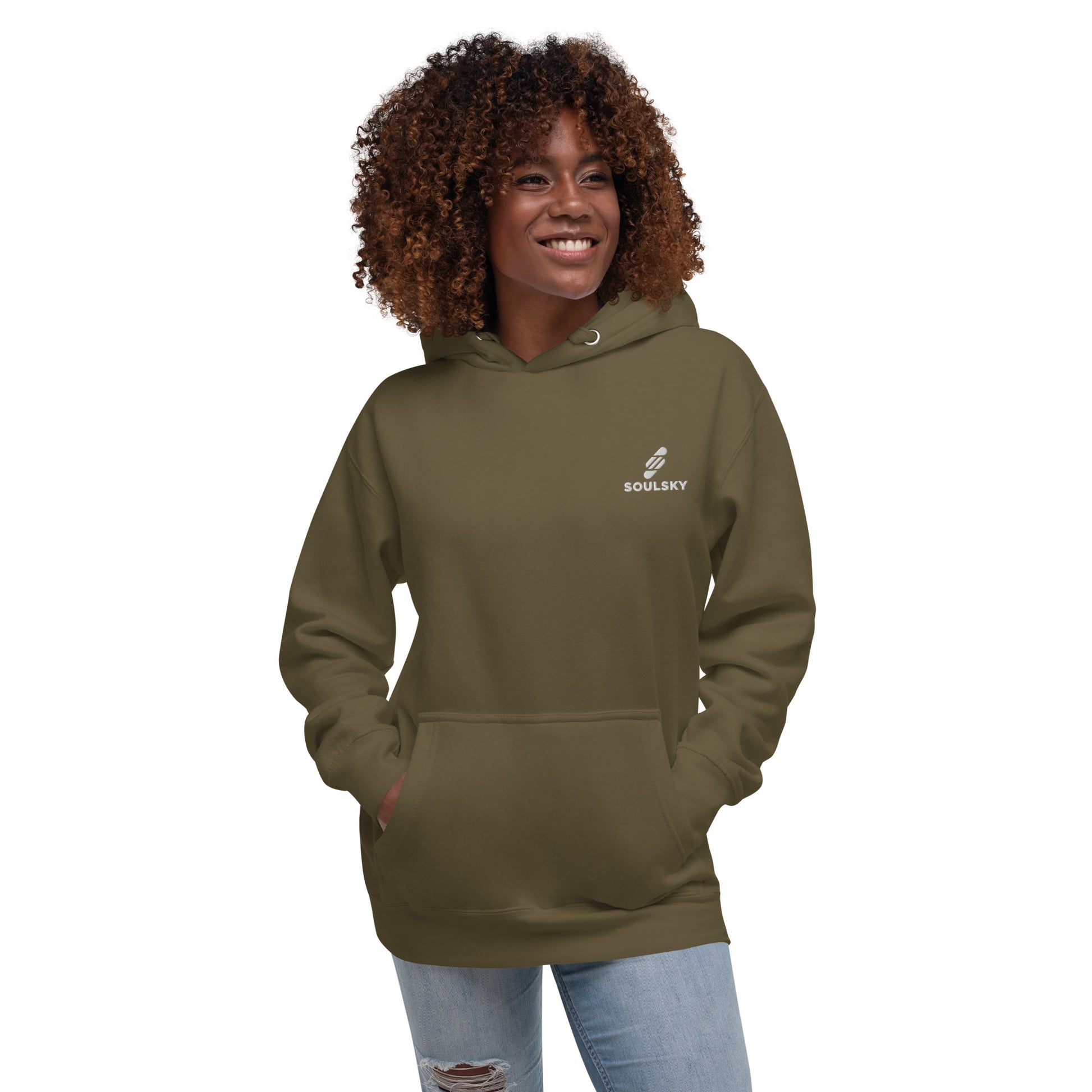 Embroidered Logo Popover Hoodie - Military Green - SOULSKY