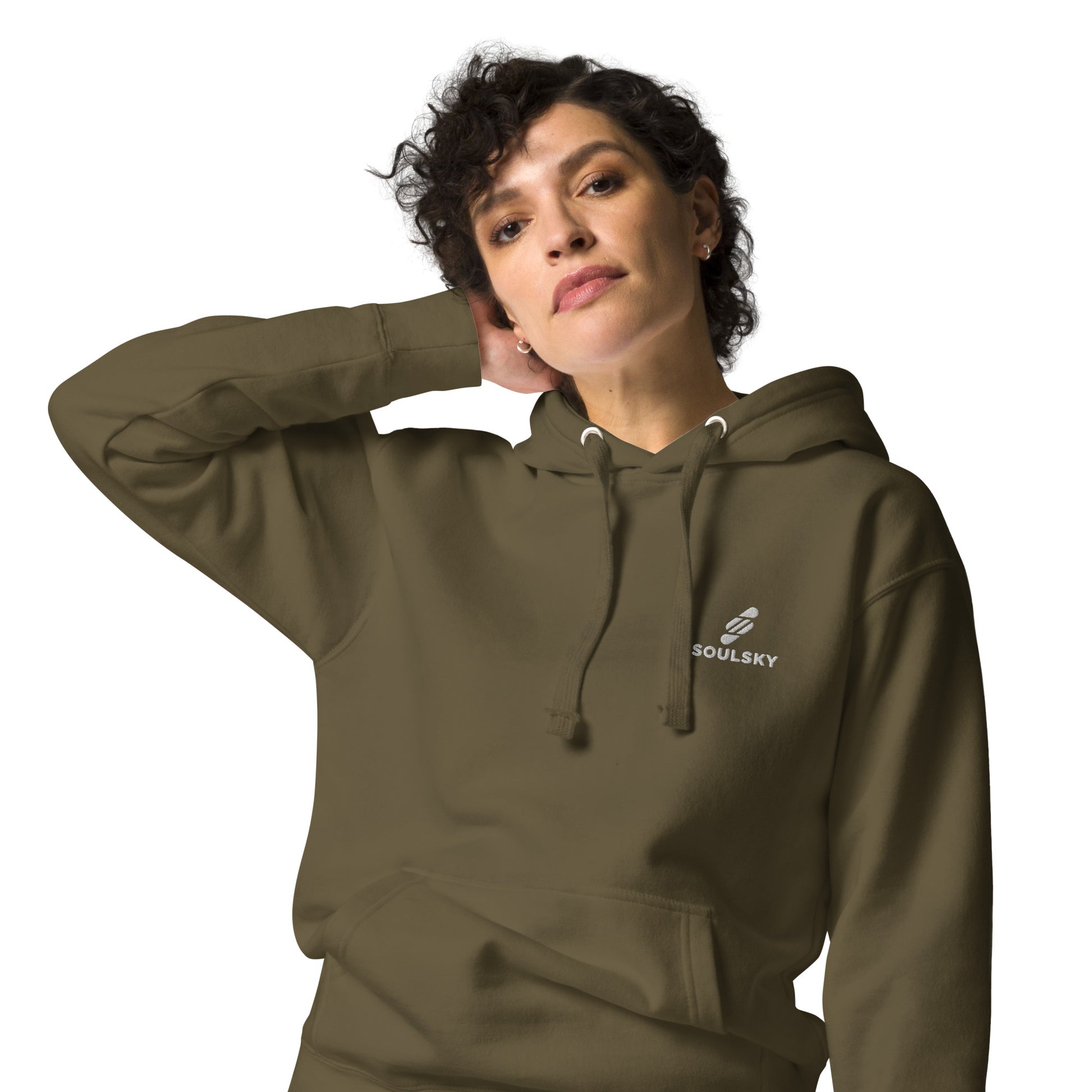 Embroidered Logo Popover Hoodie - Military Green - SOULSKY