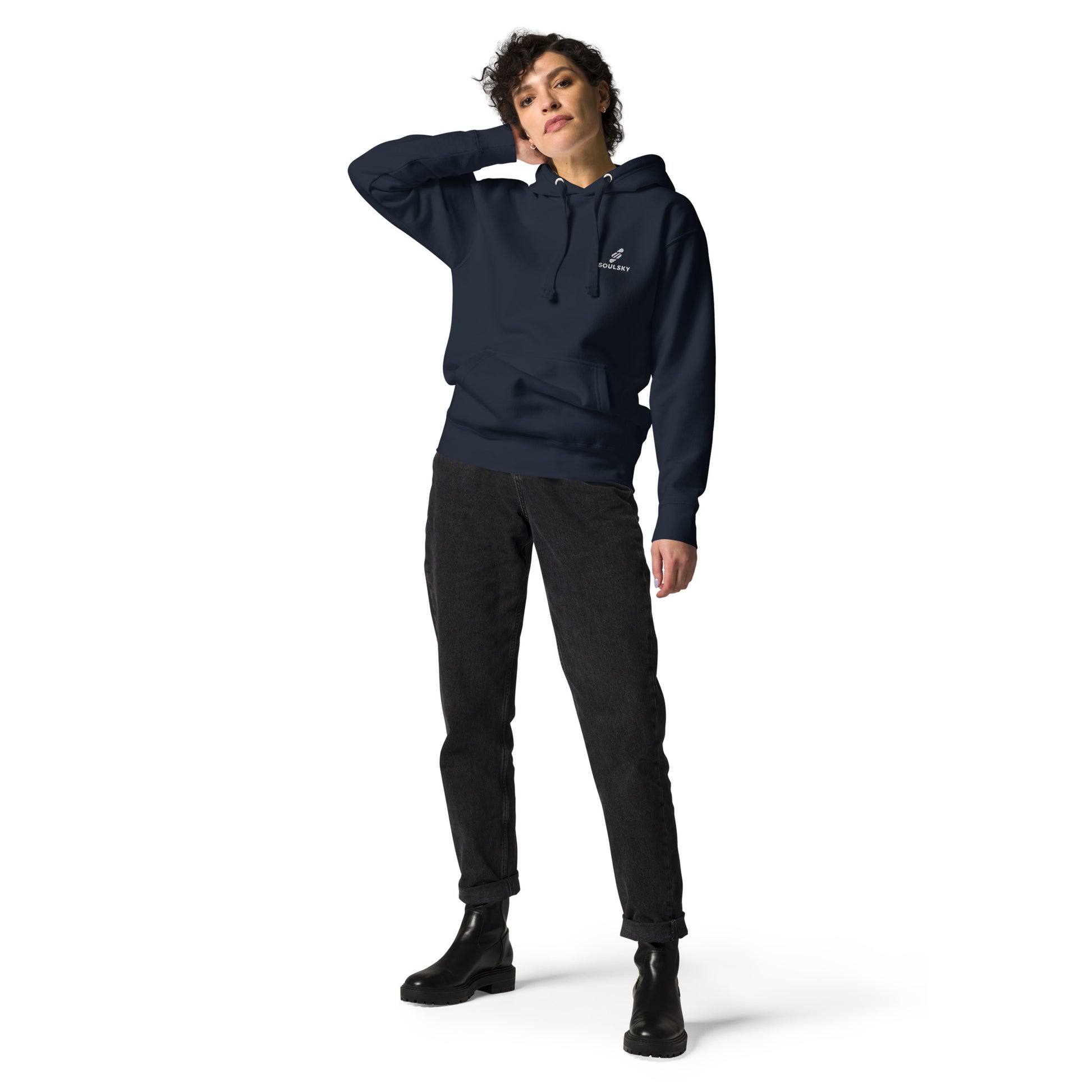 Embroidered Logo Popover Hoodie - Navy Blue - SOULSKY