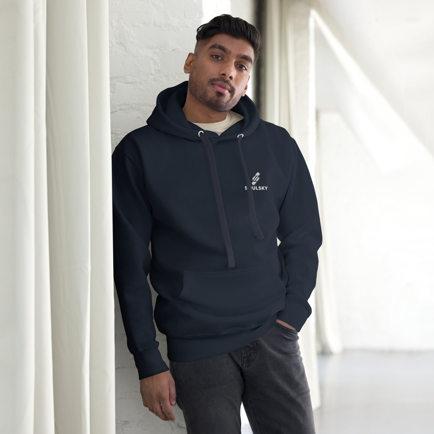 Embroidered Logo Popover Hoodie - Navy Blue