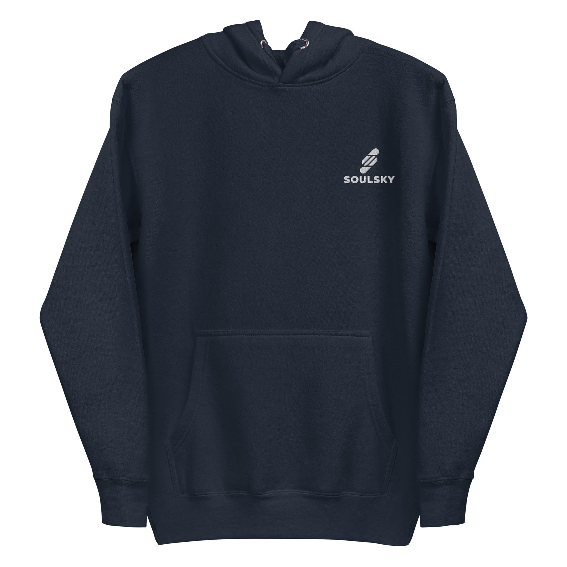 Embroidered Logo Popover Hoodie - Navy Blue - SOULSKY