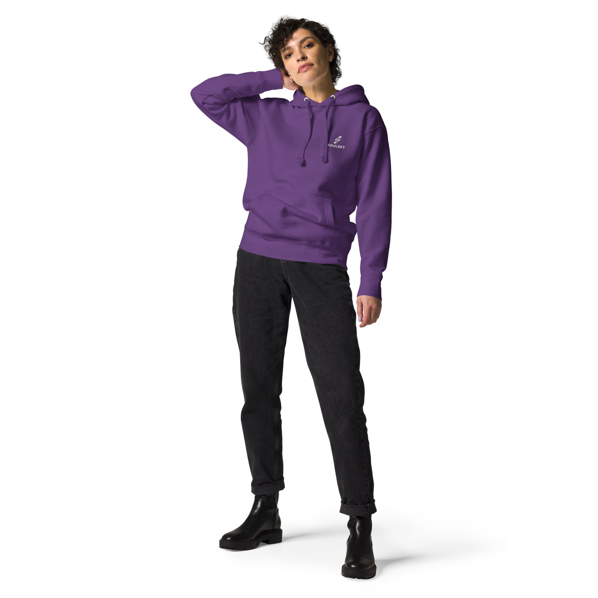 Embroidered Logo Popover Hoodie - Purple - SOULSKY