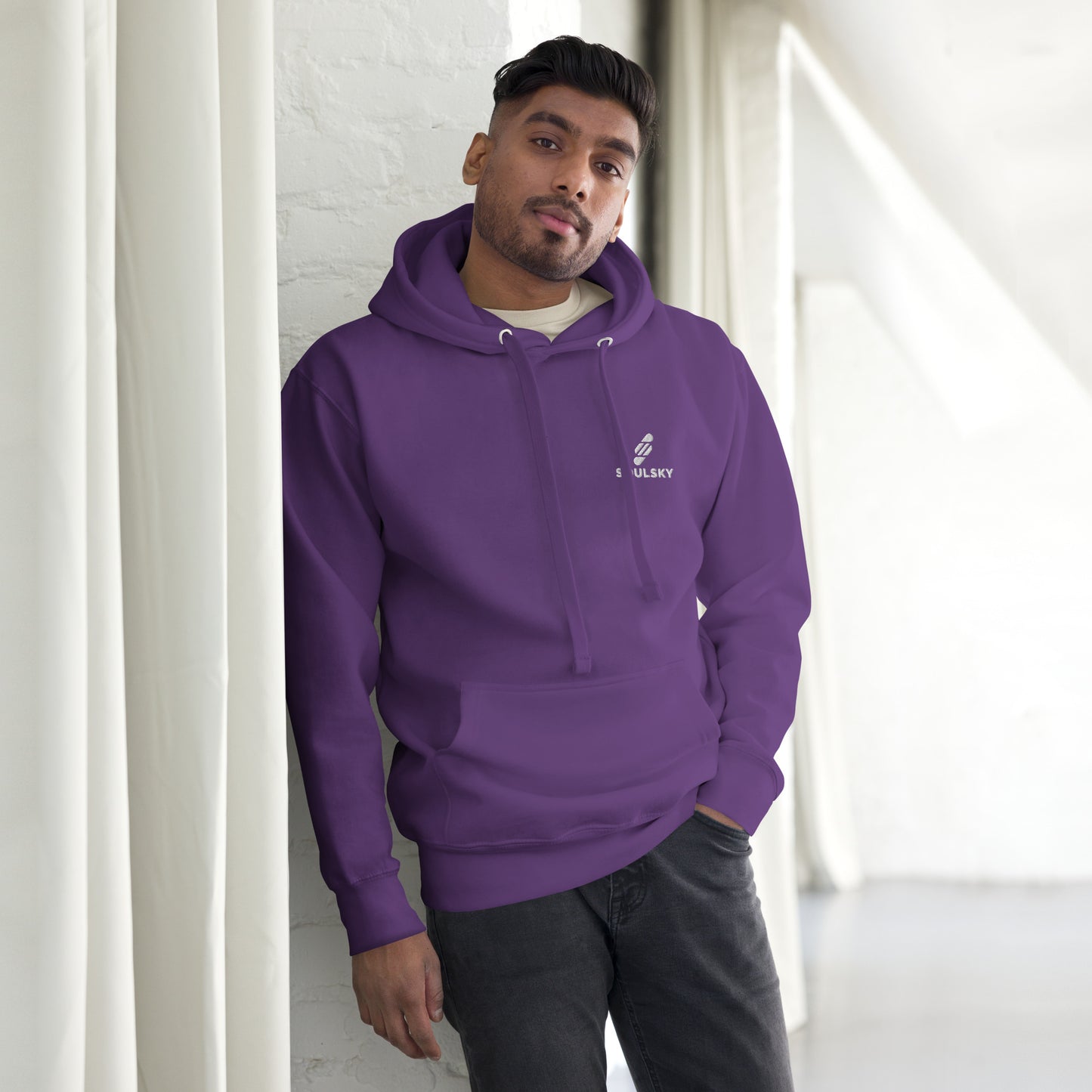 Embroidered Logo Popover Hoodie - Purple